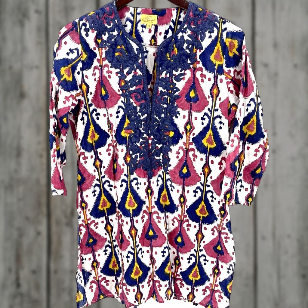 Vintage **Roberta Roller Rabbit Geometric Blue Women's Small Tunic Dress** Roberta Roller Rabbit Geometric Blue Women's Small Tunic Dress Size S / US 4 / IT 40 - 1 Thumbnail