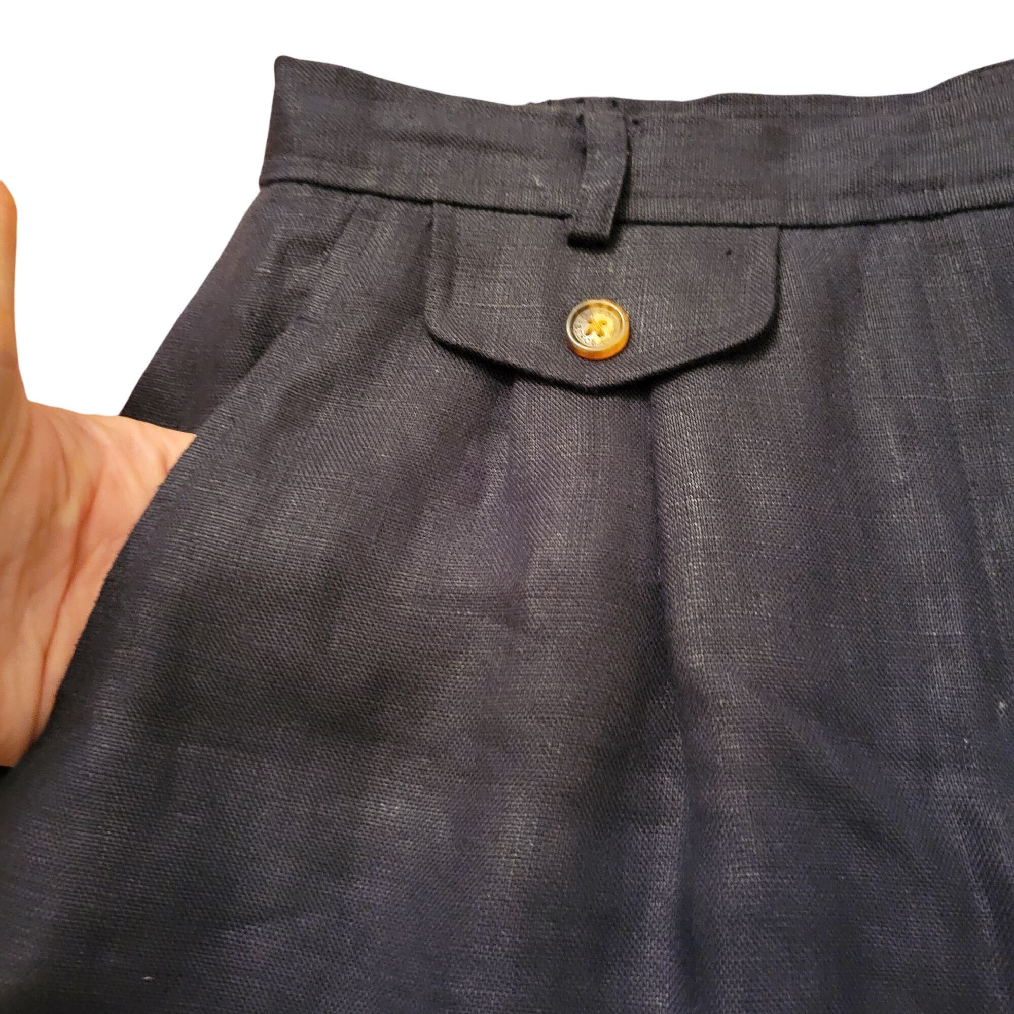 Orvis Orvis Black Linen Skirt Button Accents 12 Neutral Minimalist Size 34" / US 12 / IT 48 - 6 Thumbnail