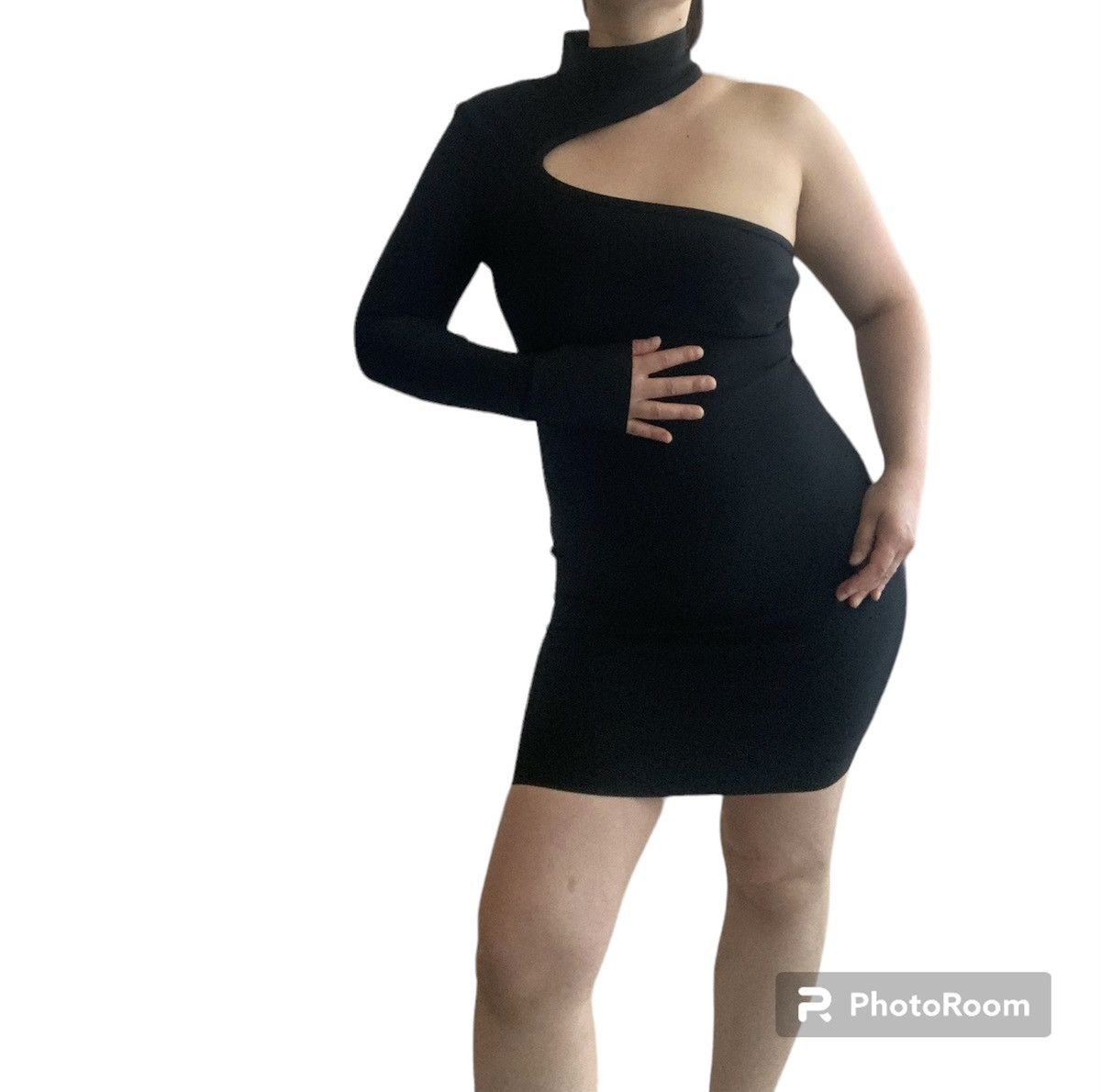 Designer NEW One Shoulder Midi Asymmetrical Dress in Black Size M / US 6-8 / IT 42-44 - 4 Thumbnail