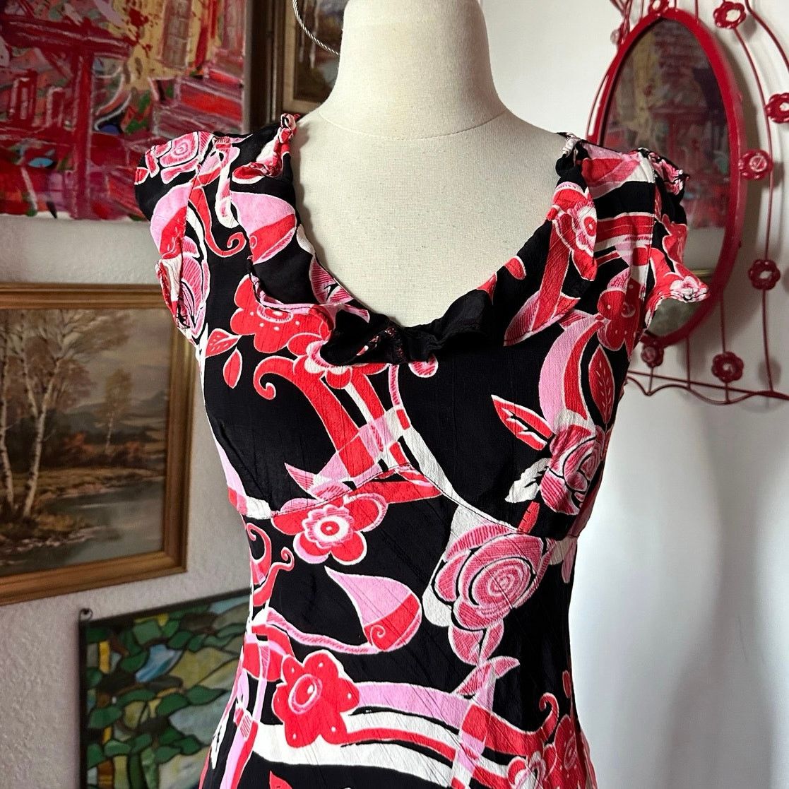 Other angie red black pink floral vintage midi dress Size M / US 6-8 / IT 42-44 - 2 Thumbnail