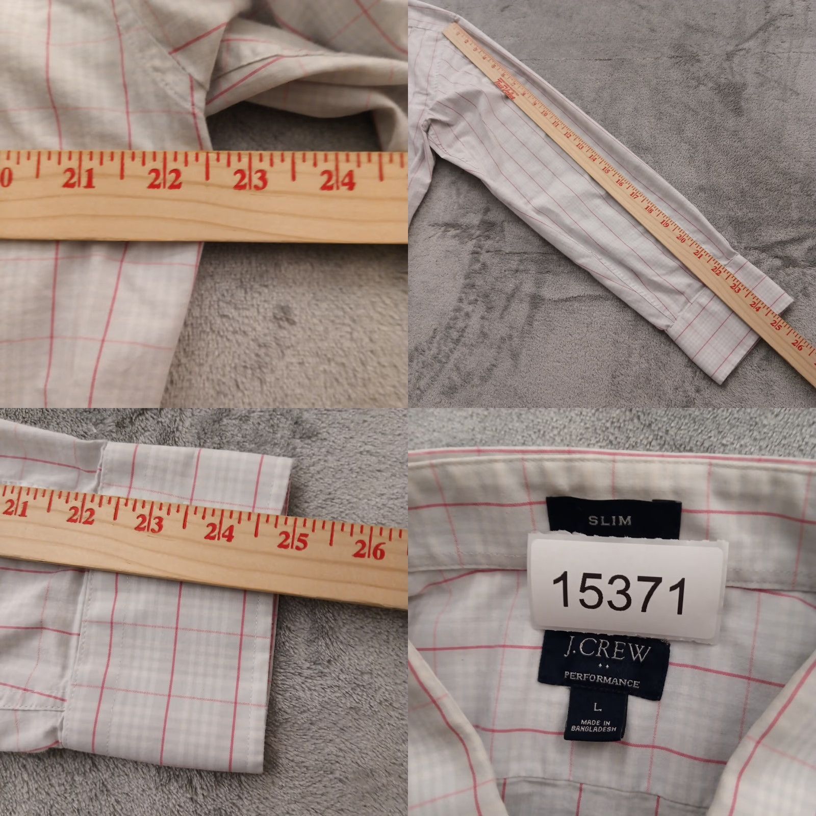 J.Crew J.CREW Shirt Mens Large Slim Gray Pink Plaid Long Sleeve Button Up Size US L / EU 52-54 / 3 - 8 Thumbnail
