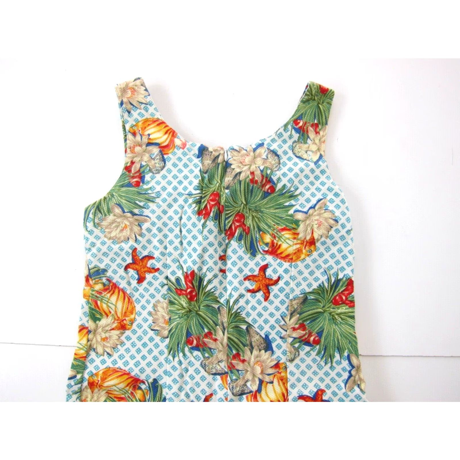 Vintage Vtg Brittish Khaki Robert Lighton Linen Blue Green Floral Beach Tank Sun Dress Small Size S / US 4 / IT 40 - 5 Thumbnail