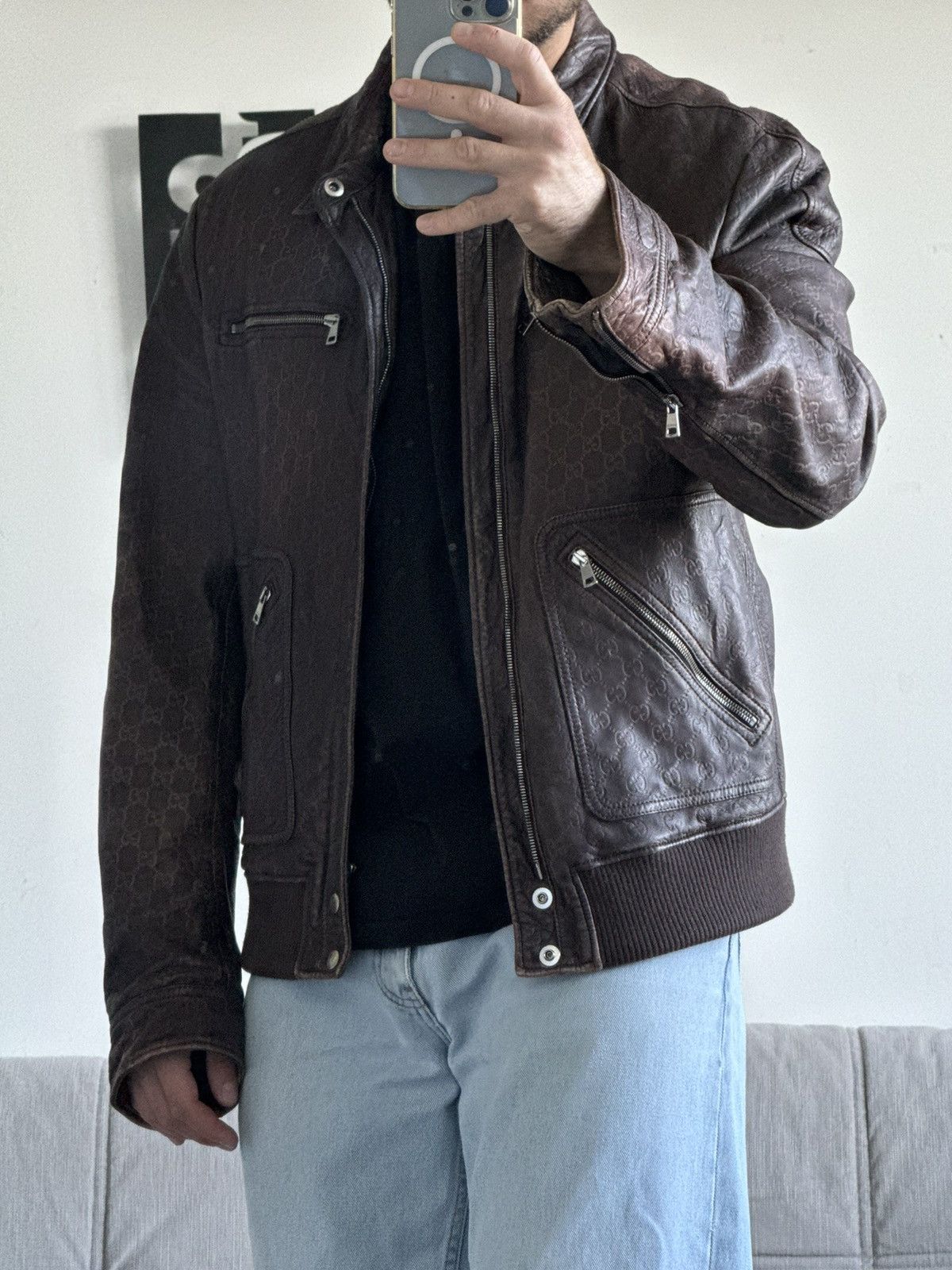 Gucci Gucci guccissma monogram leather biker jacket Size US XXL / EU 58 / 5 - 4 Thumbnail