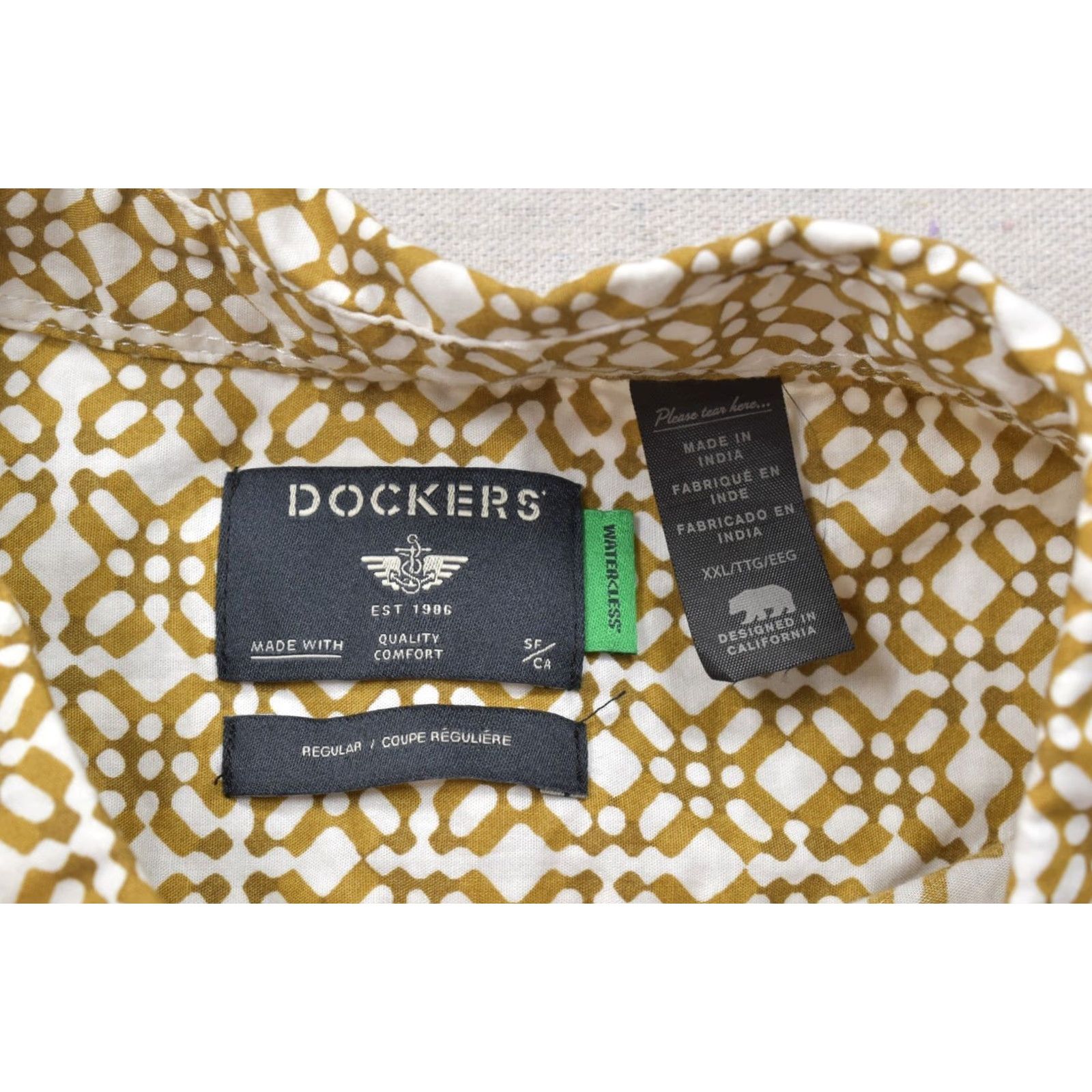 Dockers Dockers Men XXL Short Sleeve Button-Down Shirt Geometric Mustard Yellow Pattern Size US XXL / EU 58 / 5 - 6 Thumbnail