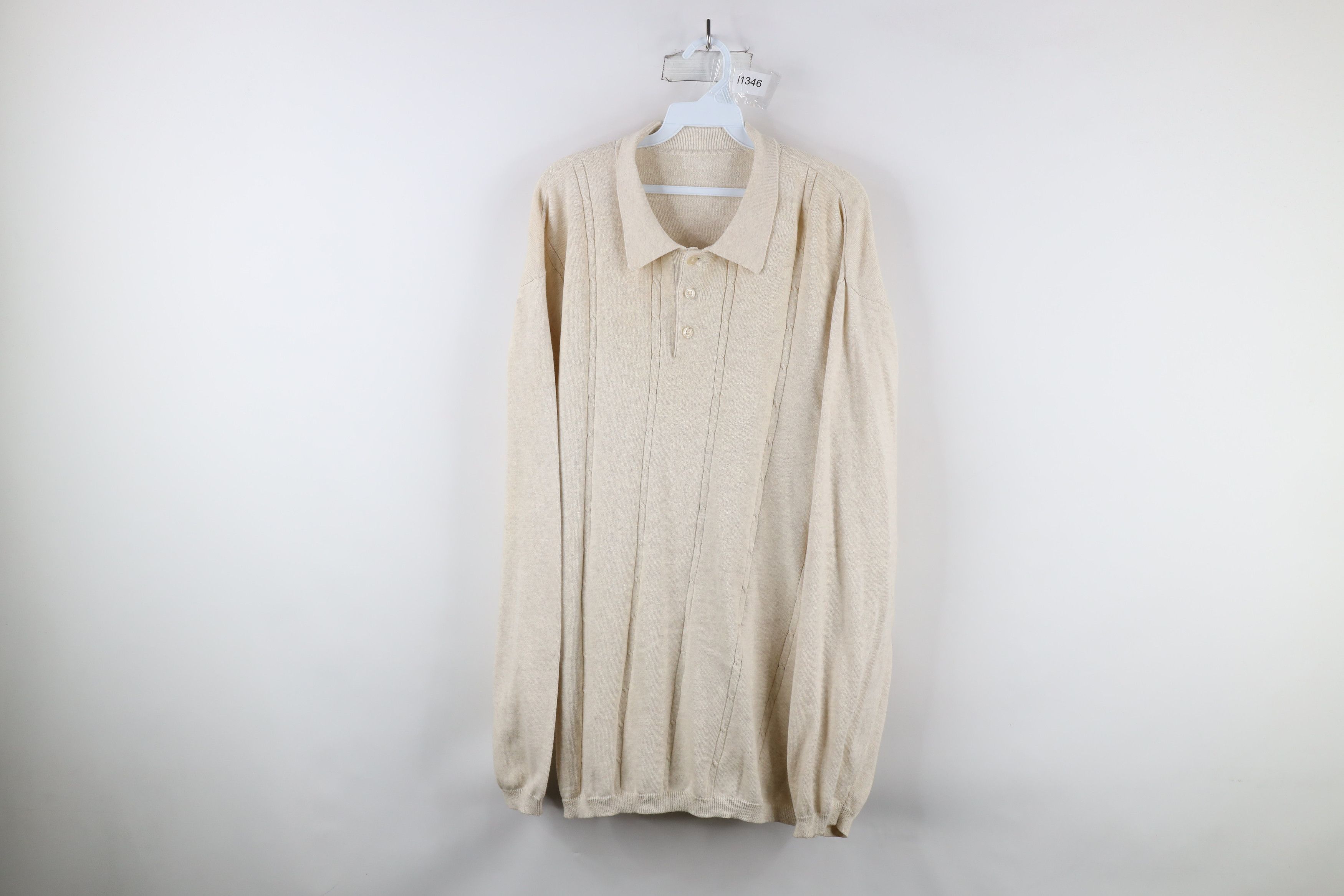 Vintage Vintage 90s Streetwear Knit Collared Pullover Sweater Beige Size US XXL / EU 58 / 5 - 1 Thumbnail