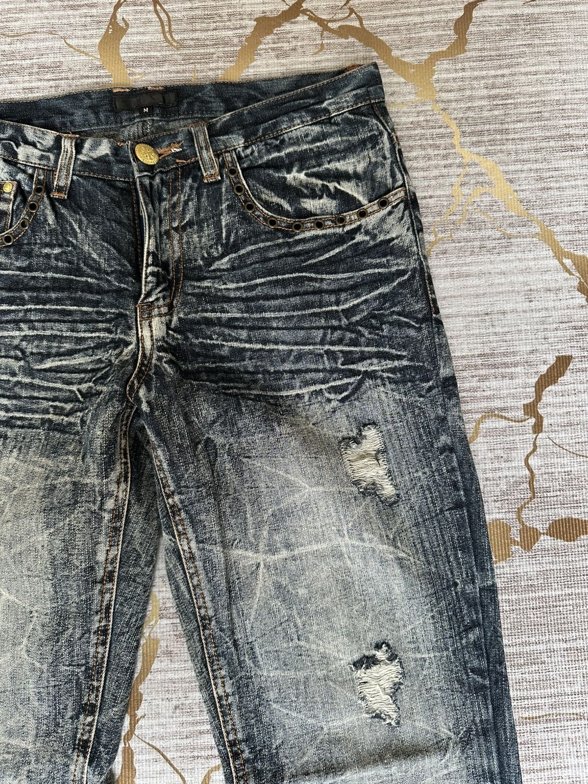 Tornado Mart FLARE Black Barcara Distressed Claw Marks Design Denim Size US 30 / EU 46 - 11 Thumbnail
