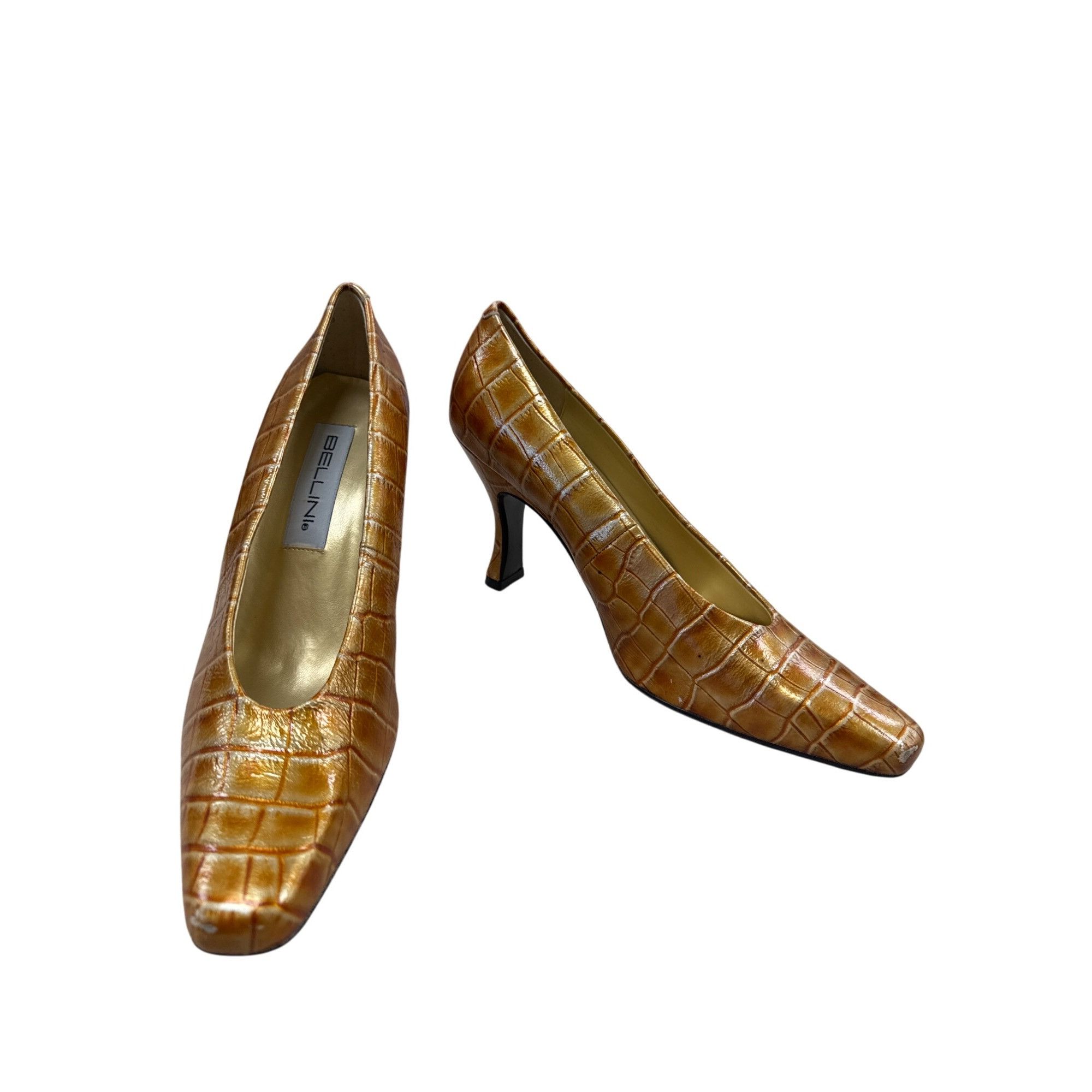 Designer Bellini Coiette womens leather Gold 4inch heels 10M SKU 7244 Size US 10 / IT 40 - 1 Thumbnail