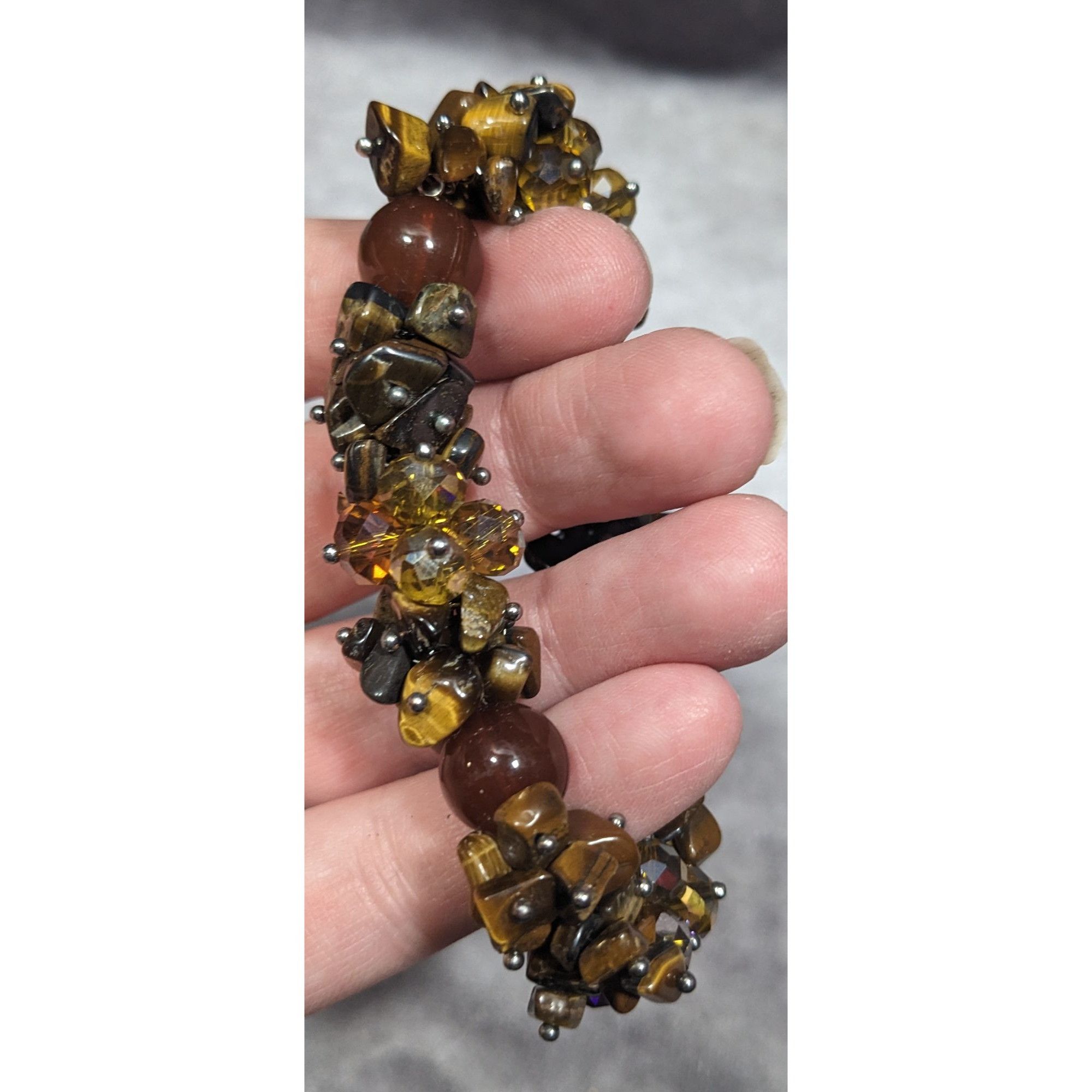 Other Brown Gemstone Chip Glass Beaded Tiger Eye Stretch Braceket Size ONE SIZE - 5 Thumbnail