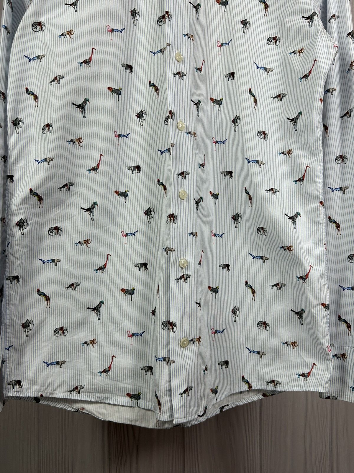 Eton ETON Blue Stripe Animal Print Shirt Size 38/15 Size US S / EU 44-46 / 1 - 4 Thumbnail