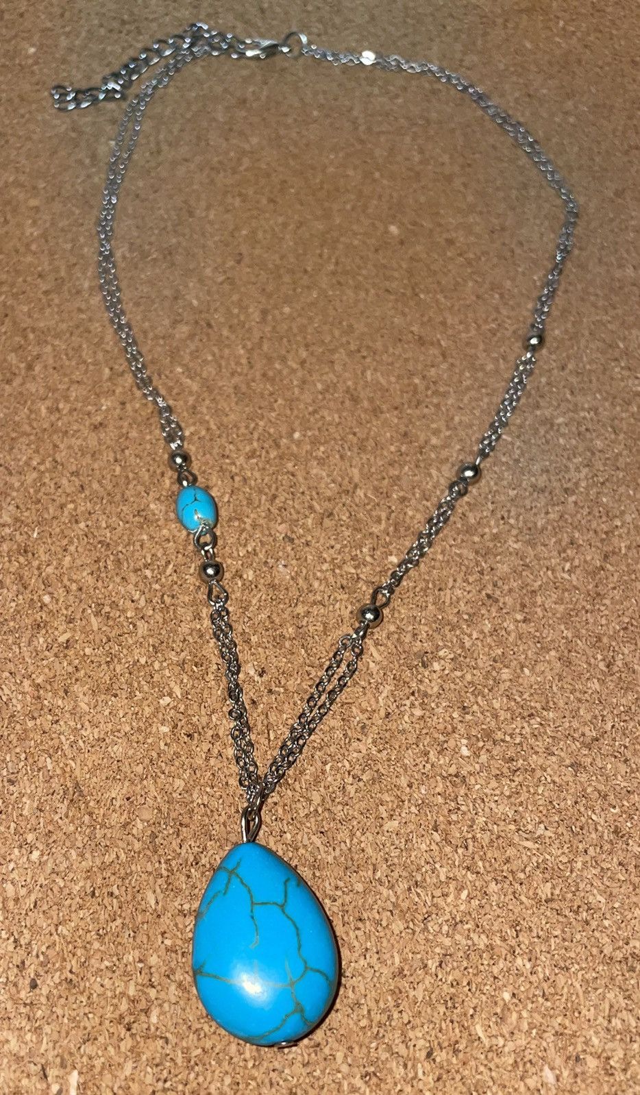 Other Silver Double Chain & Turquoise Bead Necklace by Malta Size ONE SIZE - 2 Thumbnail
