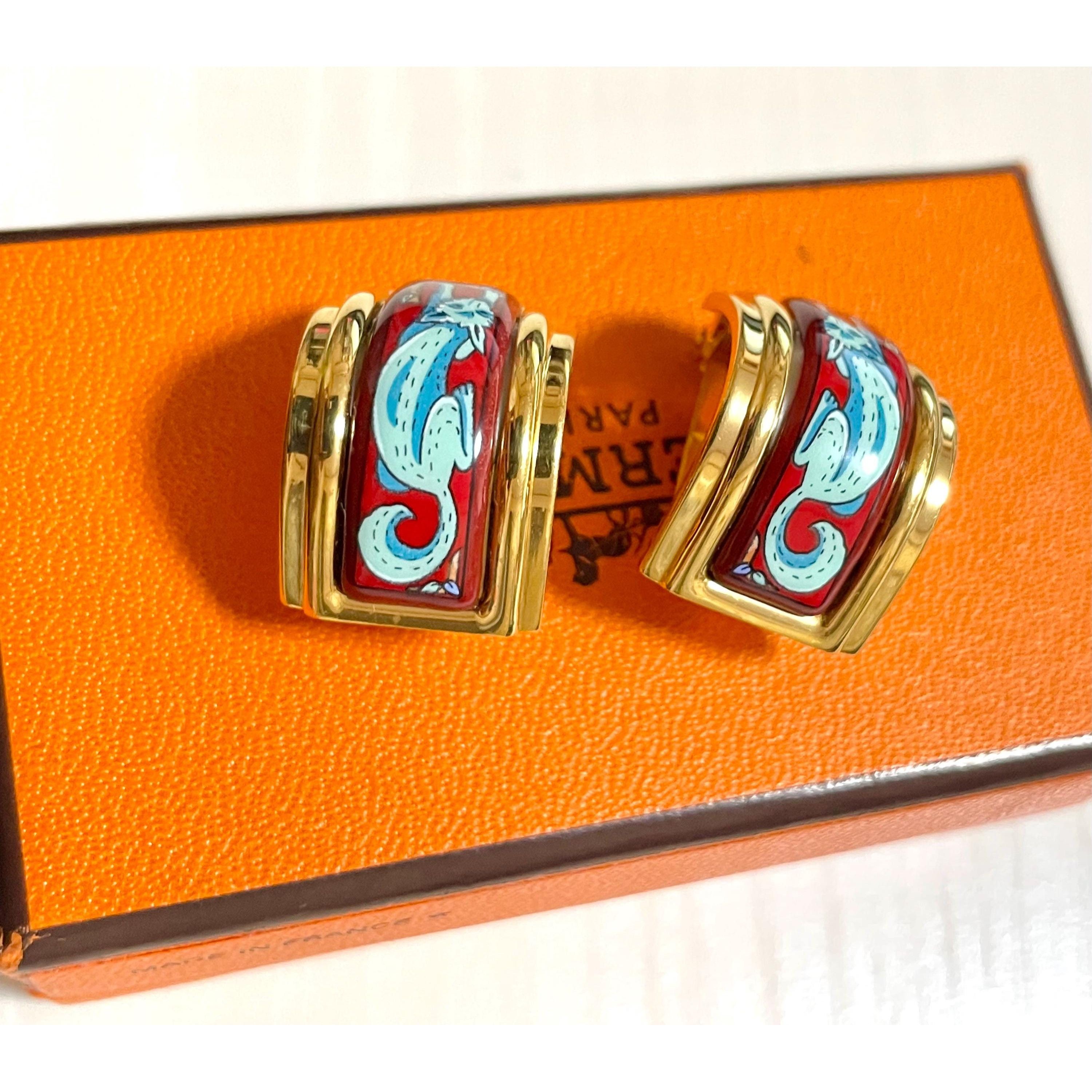 Other Vintage Hermes cloisonne enamel golden earrings, fox Size ONE SIZE - 3 Thumbnail