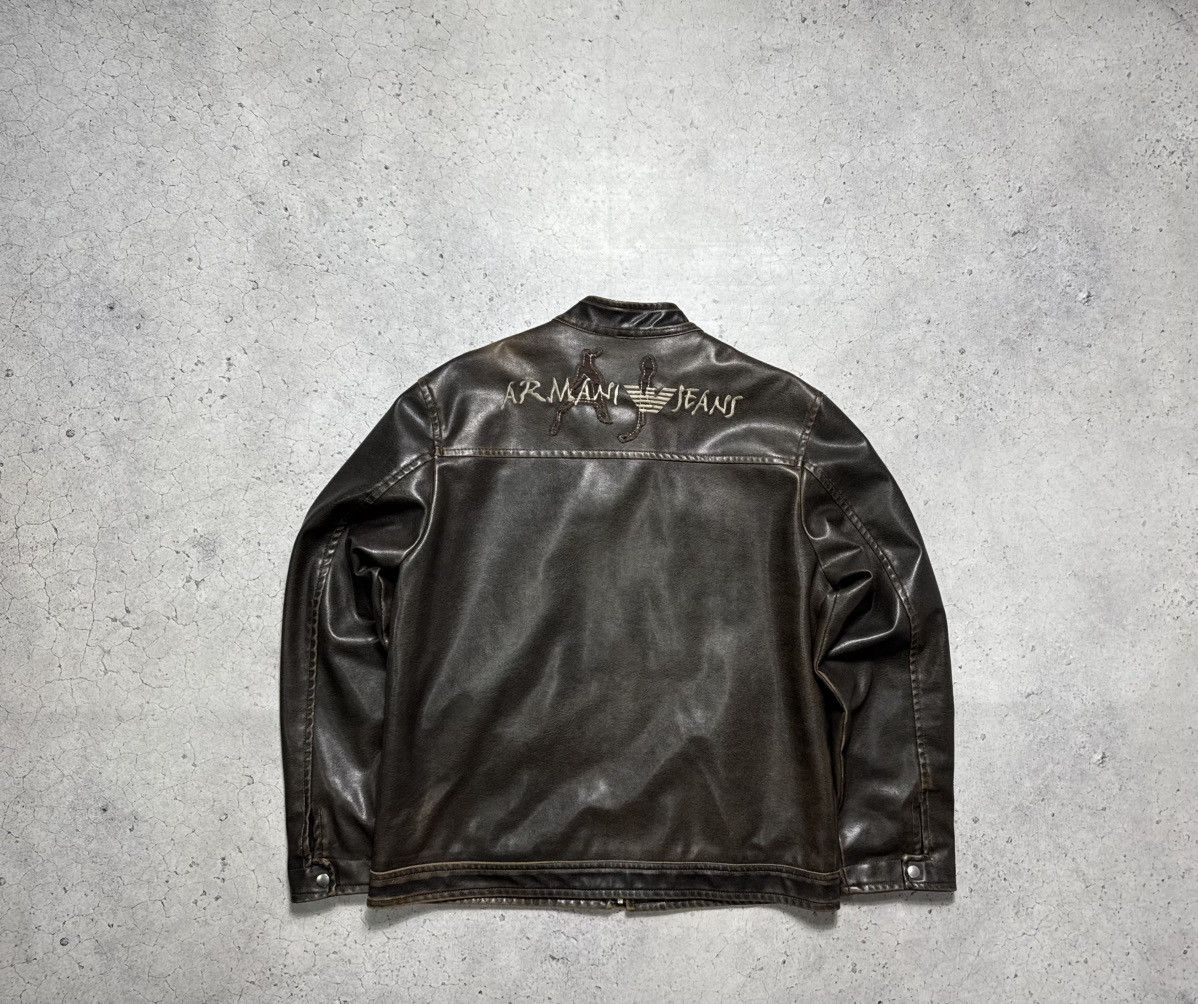 Emporio Armani Armani Jeans Vintage Leather Jacket Big Logo Brown Size US L / EU 52-54 / 3 - 9 Thumbnail