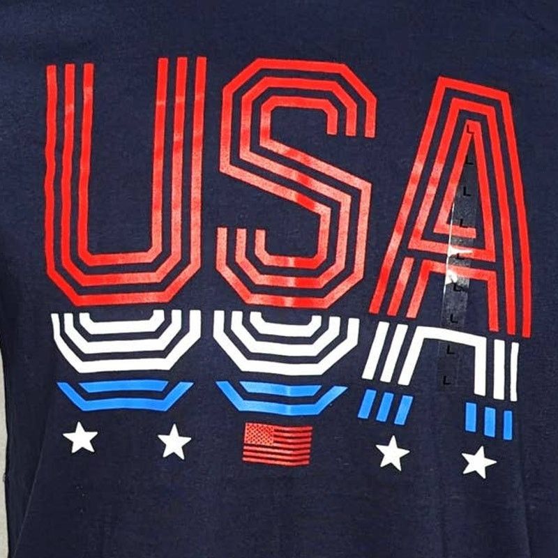 Usa Men's Graphic T-Shirt Large Navy Blue Summer Casual Tee, Men's