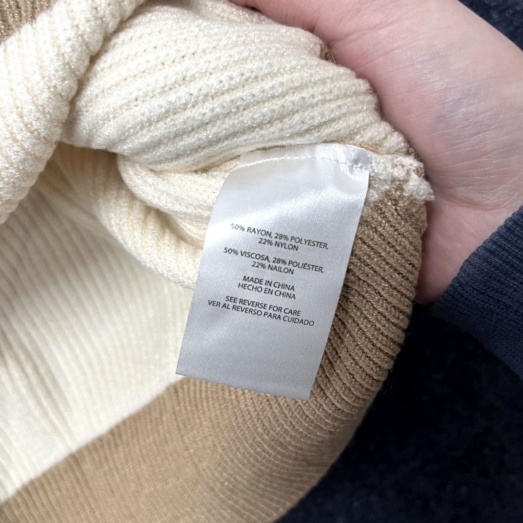 Express Express Sweater Womens Medium White Tan Ribbed Knit Crew Neck Pullover Top Size M / US 6-8 / IT 42-44 - 5 Thumbnail