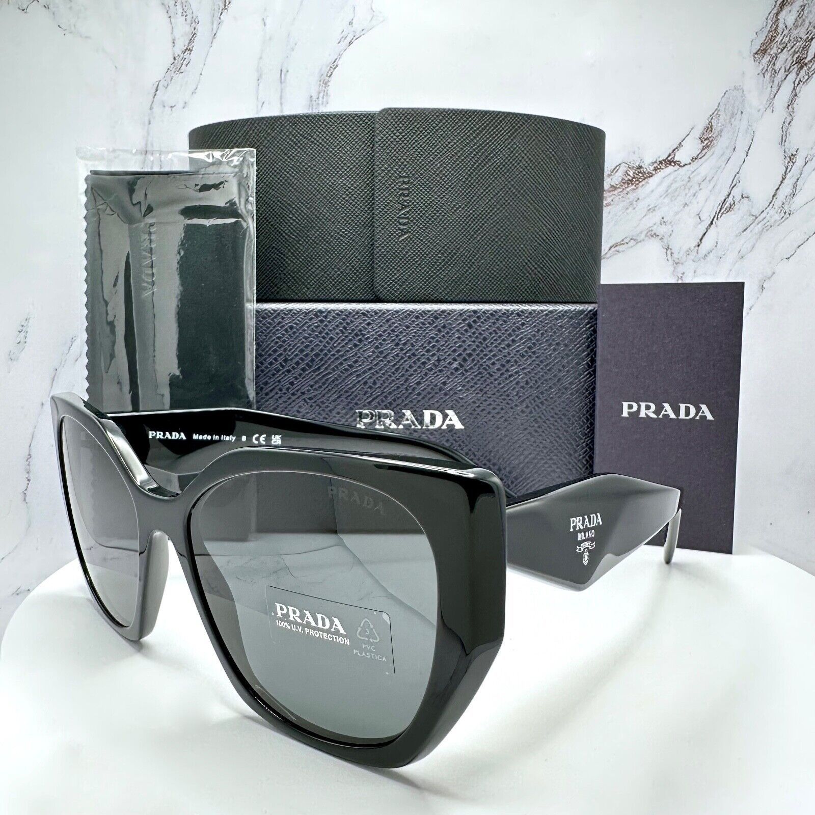 New PRADA Sunglasses Black Symbole 100% Authentic Cat Eye