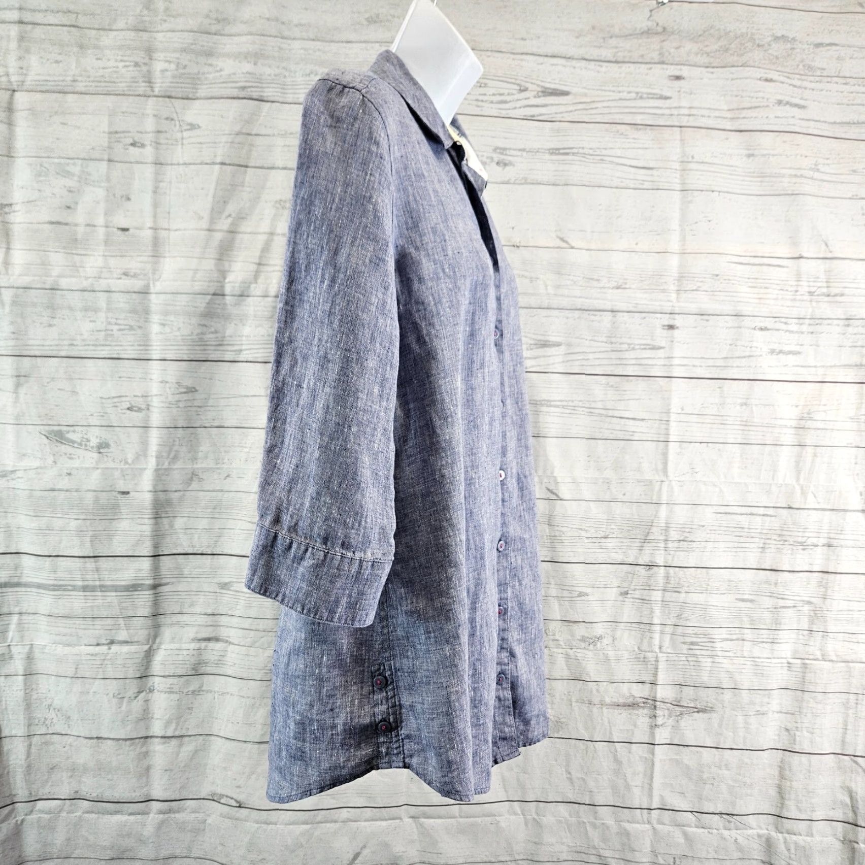 Vintage Chico's Womens No Iron Button Front Shirt Sz Medium Blue 3/4 Sleeve Linen Button-Up Shirt Womens Medium Blue 3/4 Sleeve Chico's Size M / US 6-8 / IT 42-44 - 3 Thumbnail