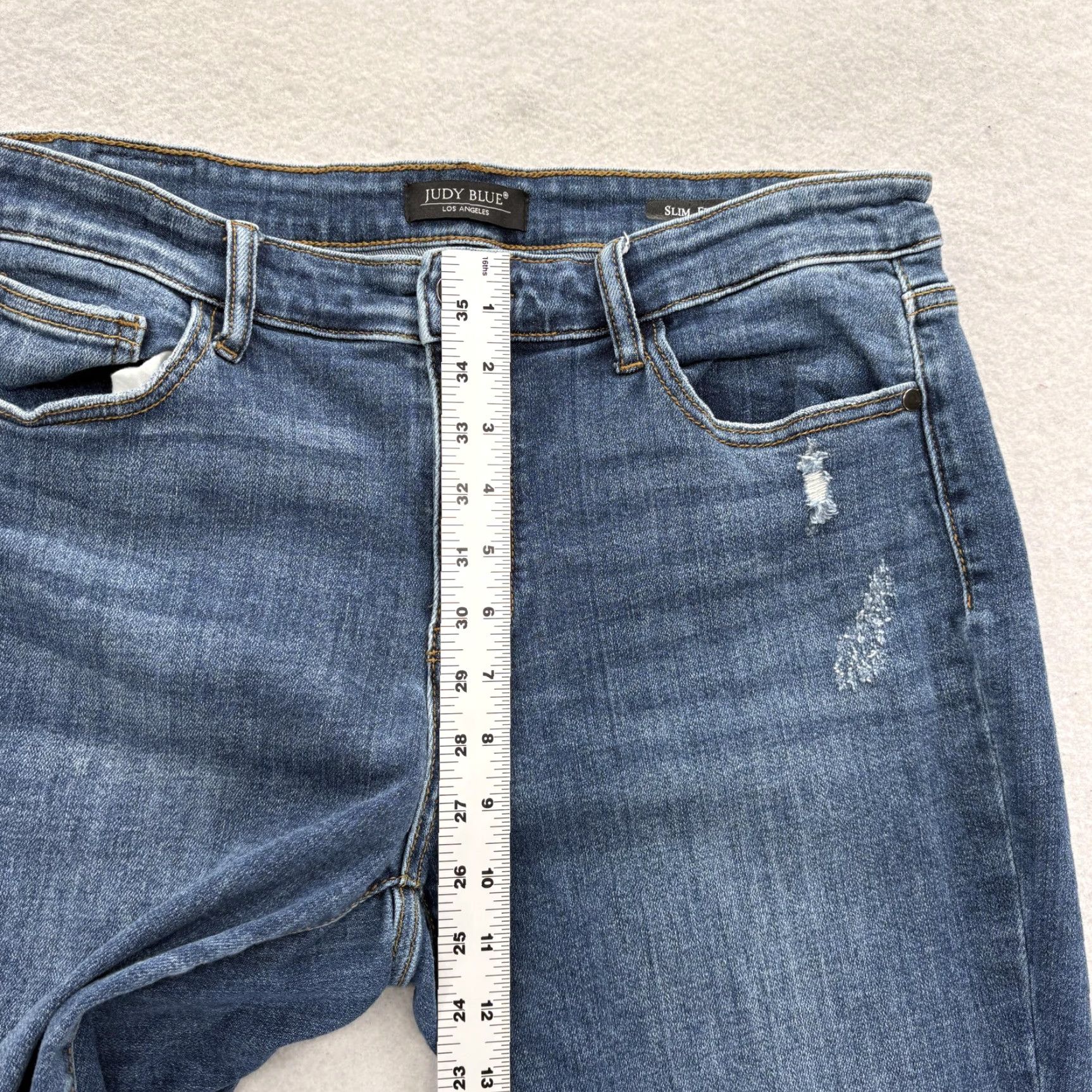 Denime Judy Blue Jeans Womens 13/31 Straight Fit Blue Mid Rise Distressed Stretch Denim Jeans Women Slim Pocket 5-Pocket Fall Vintage: No, etc Size 24" / US 00 / IT 34 - 7 Thumbnail
