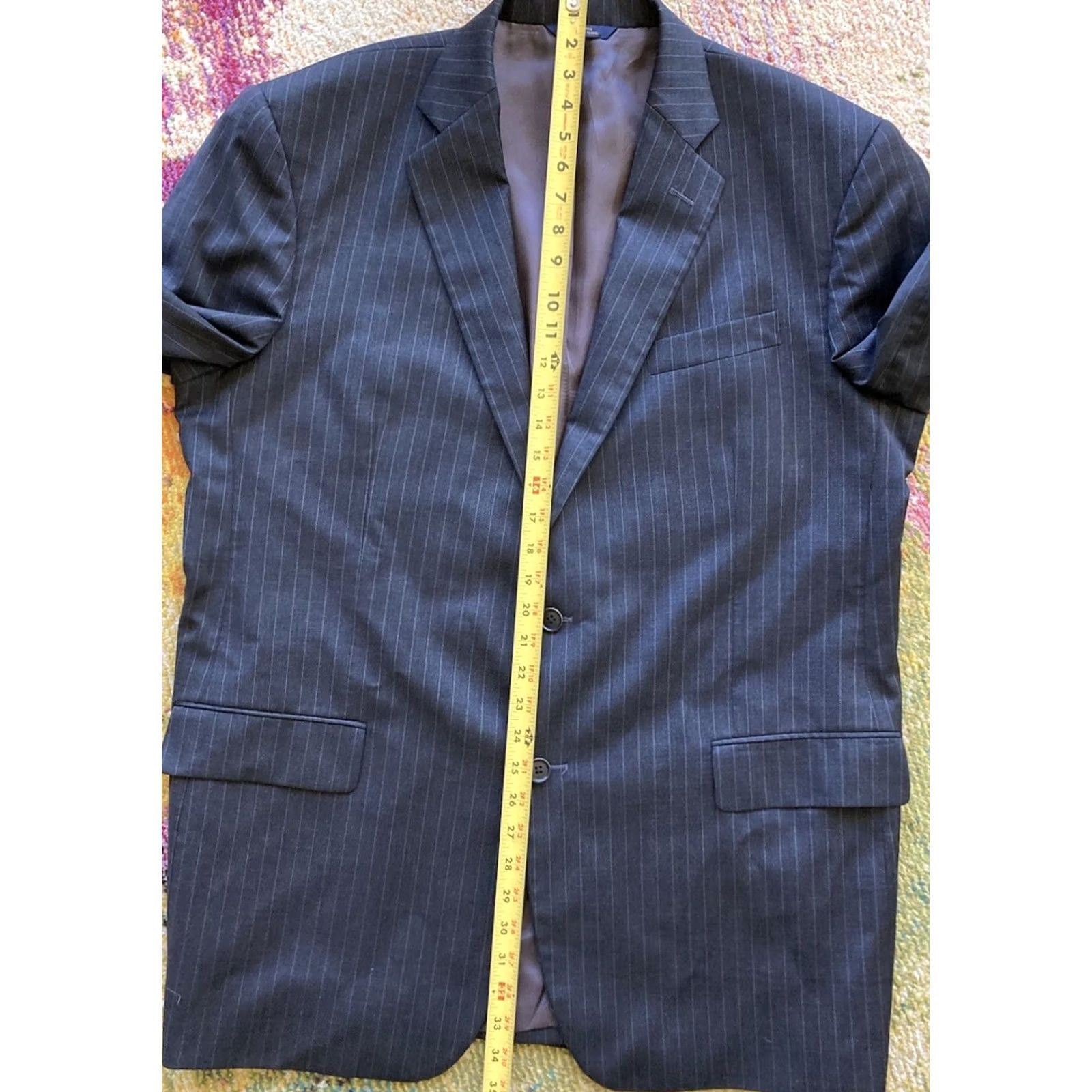 Brooks Brothers Brooks Brothers Blazer Mens 46L Madison 1818 Wool Charcoal Pinstripe Single-Breasted Two-Button Notch Lapel Long 2 Piece Regular Travel Mens Version Size 46R - 7 Thumbnail