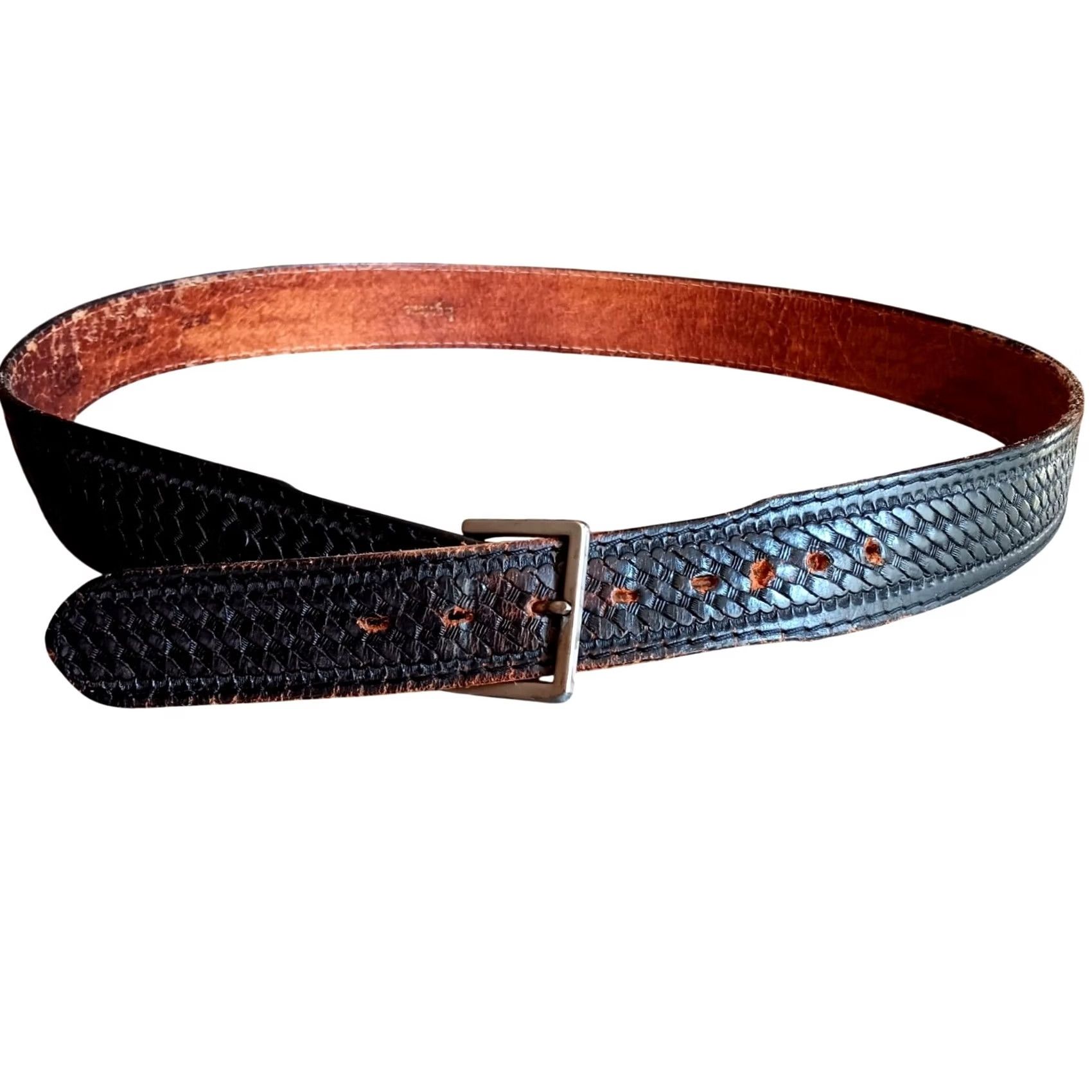 Vintage Lyntone Belt Adult 42 Black Tooled Leather Usa Cowhide Duty Basket, Men's — image 6 of 6