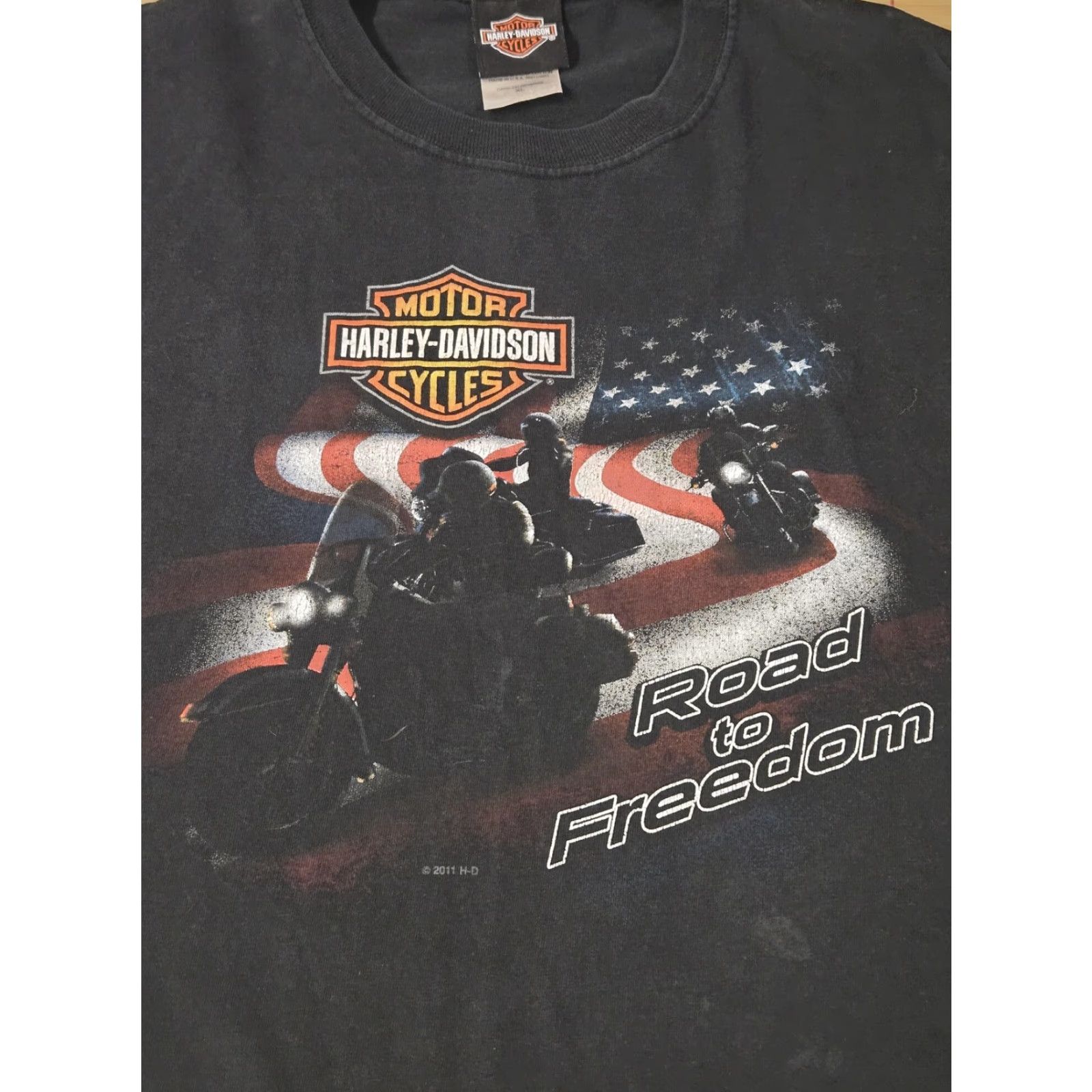 Harley Davidson Harley-Davidson Shirt Mens XL Black Road to Freedom American Flag Motorcycle USA Shirt Size US XL / EU 56 / 4 - 2 Thumbnail