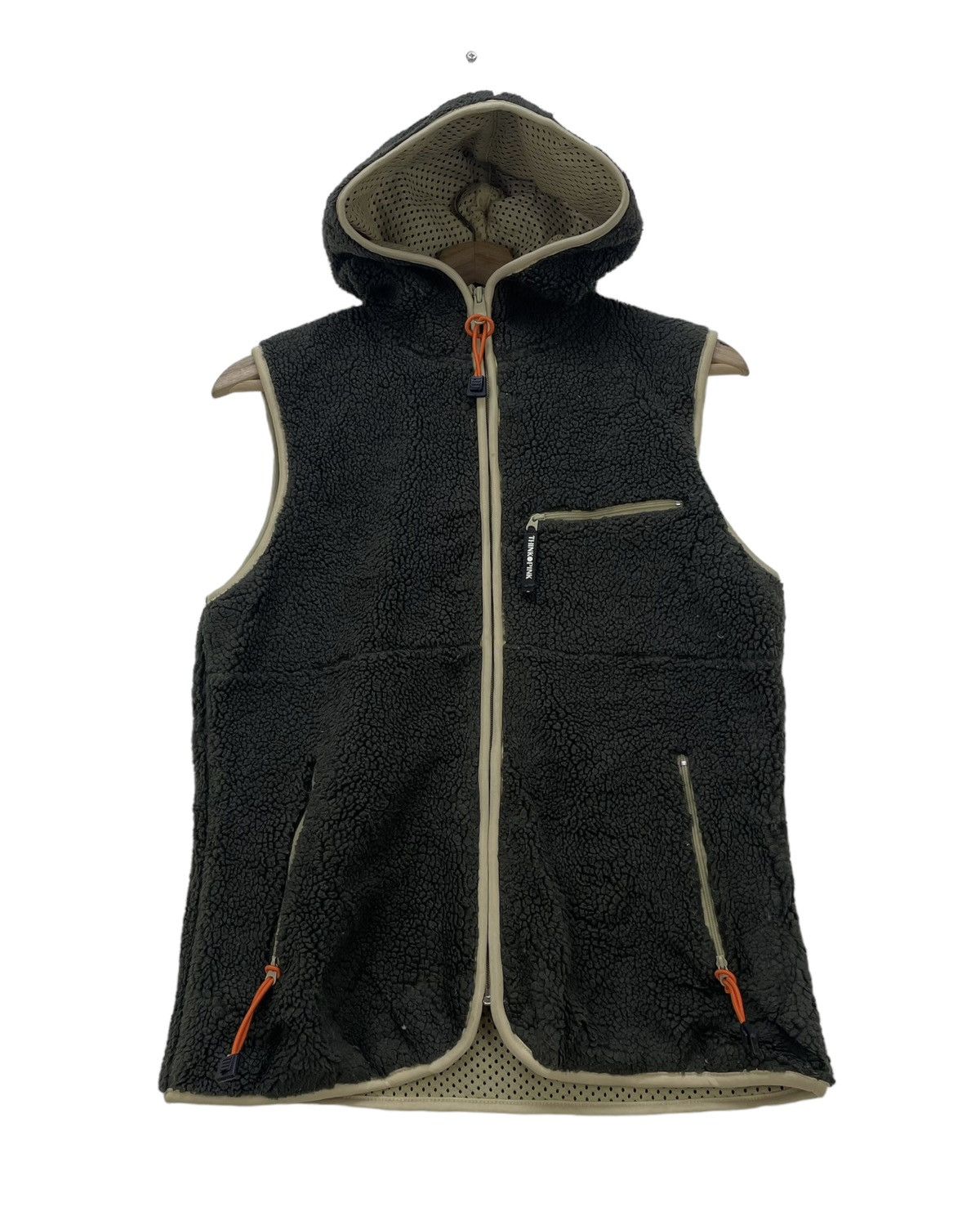 image of Outdoor Life x Outdoor Style Go Out The Pink Deep Pile Fleece Hoodie Vest Jacket in Olive (Size Med