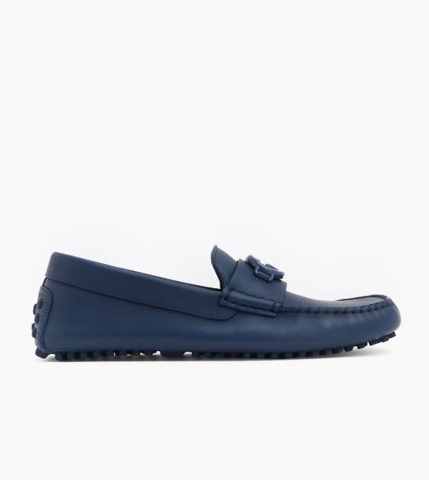 image of Gucci Ayrton Interlocking G Leather Drivers Size 10 in Blue, Men's