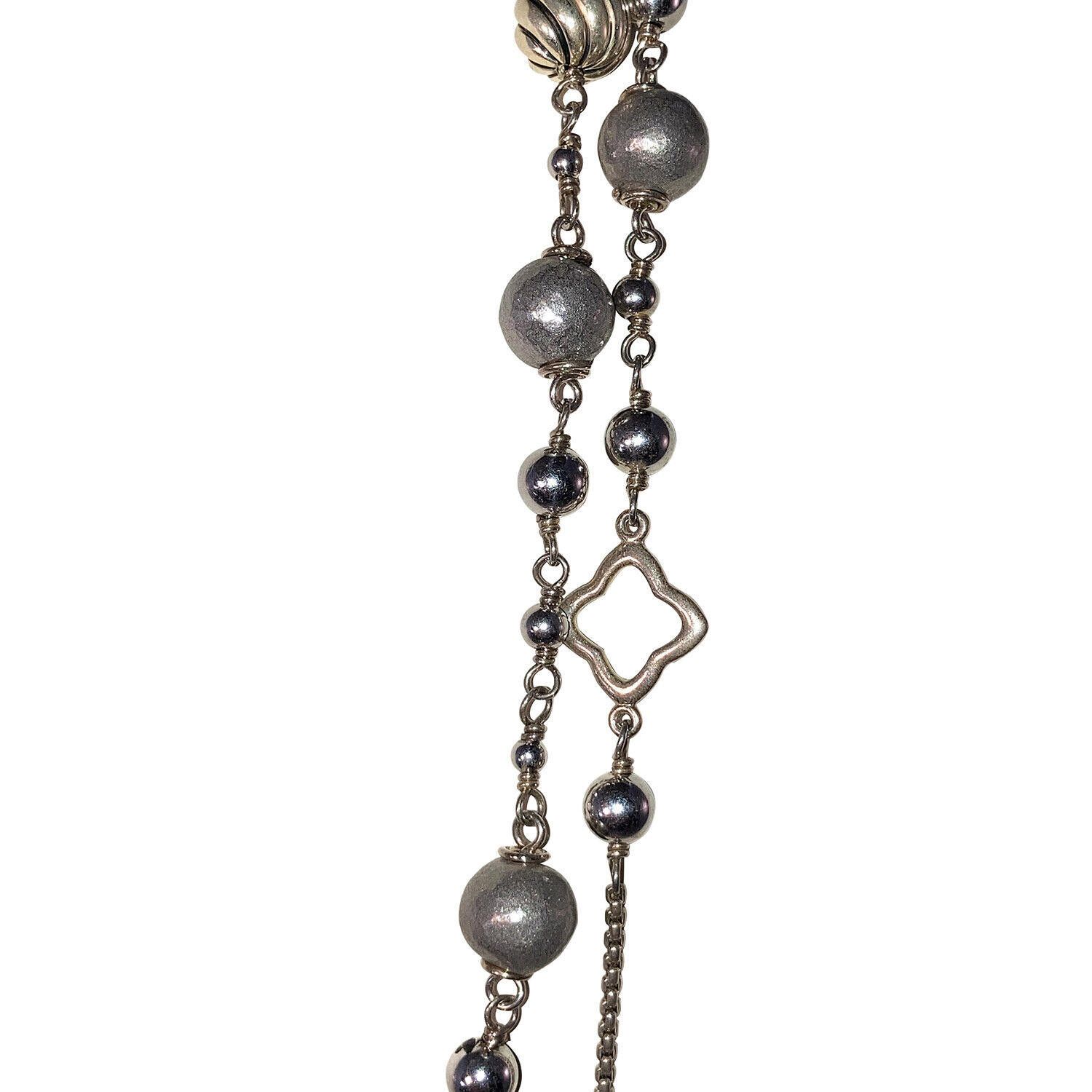 David Yurman David Yurman Long Bead & Chain Quatrefoil Silver Necklace Size ONE SIZE - 3 Thumbnail