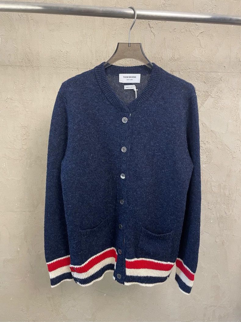 Thom Browne Thom browne Dark blue hem stripe round-neck wool cardigan j Size US XS / EU 42 / 0 - 1 Thumbnail