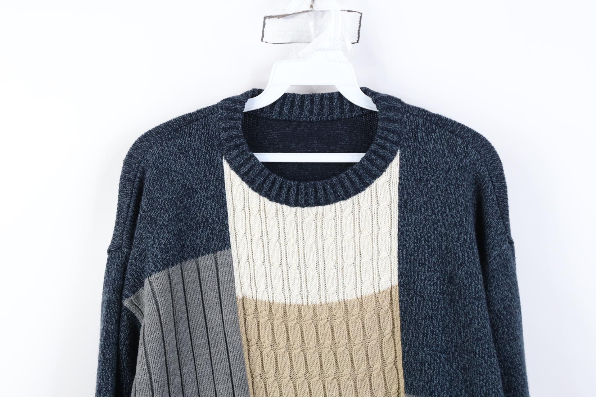 Vintage Vintage 90s Streetwear Checkered Cable Ribbed Knit Sweater Size US L / EU 52-54 / 3 - 2 Thumbnail