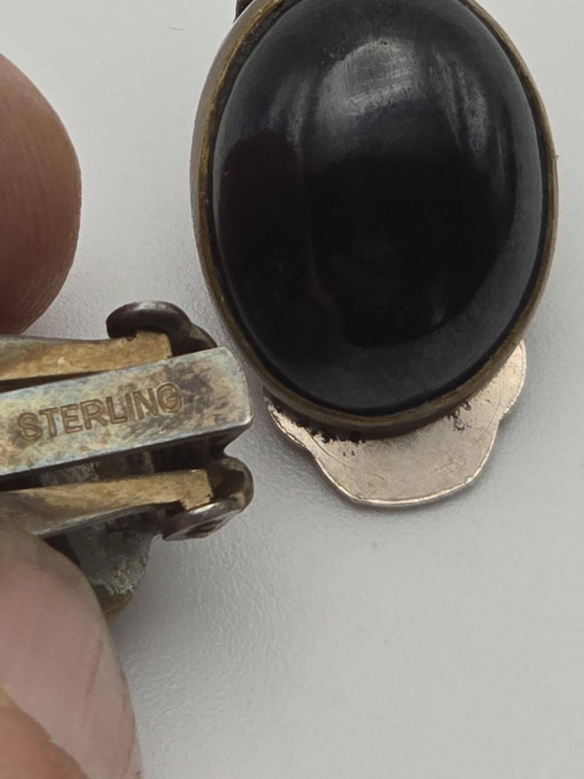 Other Vintage Sebiri Sterling Vermeil Black Glass Clip Earrings Size ONE SIZE - 2 Thumbnail