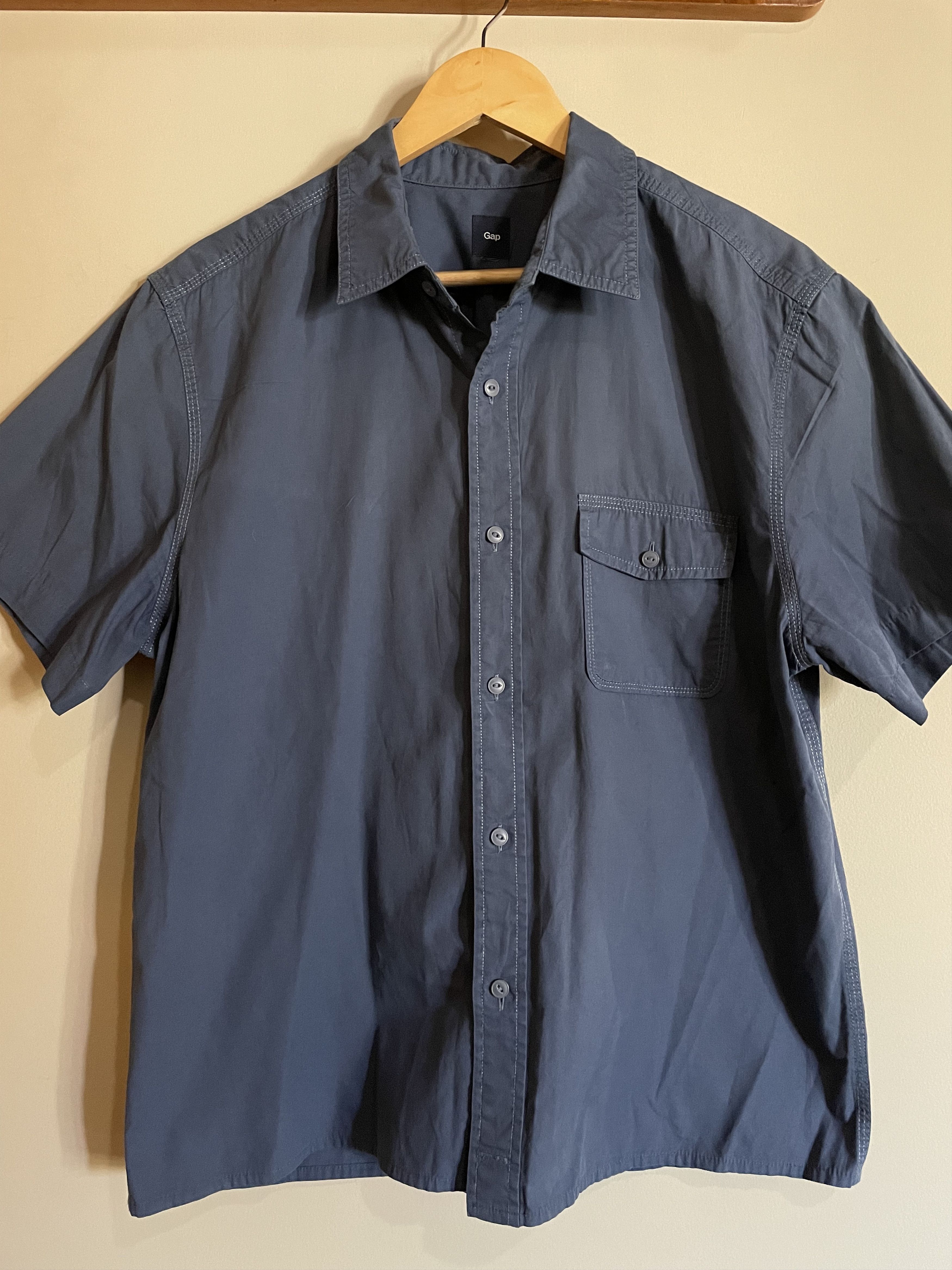 Gap GAP Blue Poplin Cotton S/S Shirt, Men's Medium Size US M / EU 48-50 / 2 - 1 Thumbnail