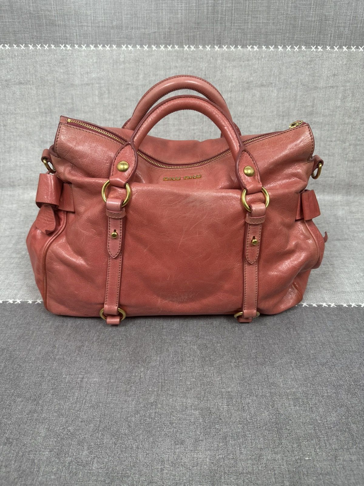 Miu Miu Miu Miu Vitello Lux Bow Bag — Coral Pink Leather — Size 26 Size ONE SIZE - 3 Thumbnail