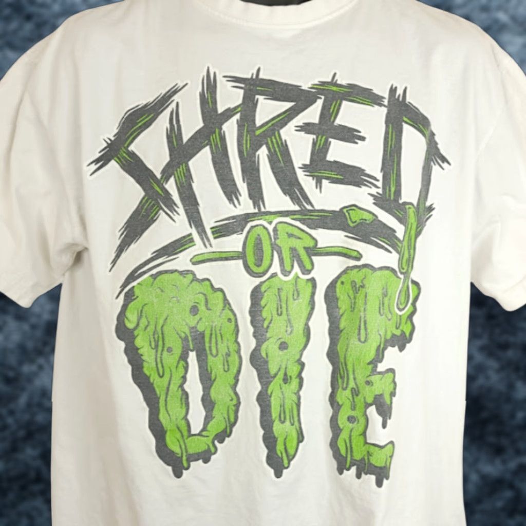 Vintage Shred Or Die T Shirt Skate Snowboard Skateboarding Tall T Productions Mens XL White Cotton Graphic Tee Mens Size US XL / EU 56 / 4 - 1 Thumbnail