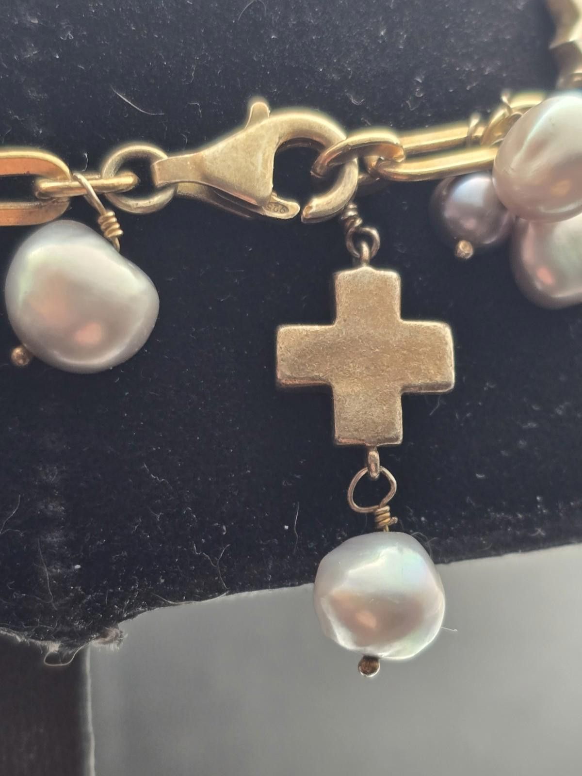 The Unbranded Brand 14k Gold Sterling Baroque Pearl Cross Necklace 20" Paperclip Size ONE SIZE - 3 Thumbnail
