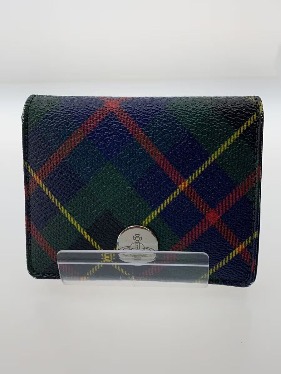 Plaid Orb Badge Leather Wallet