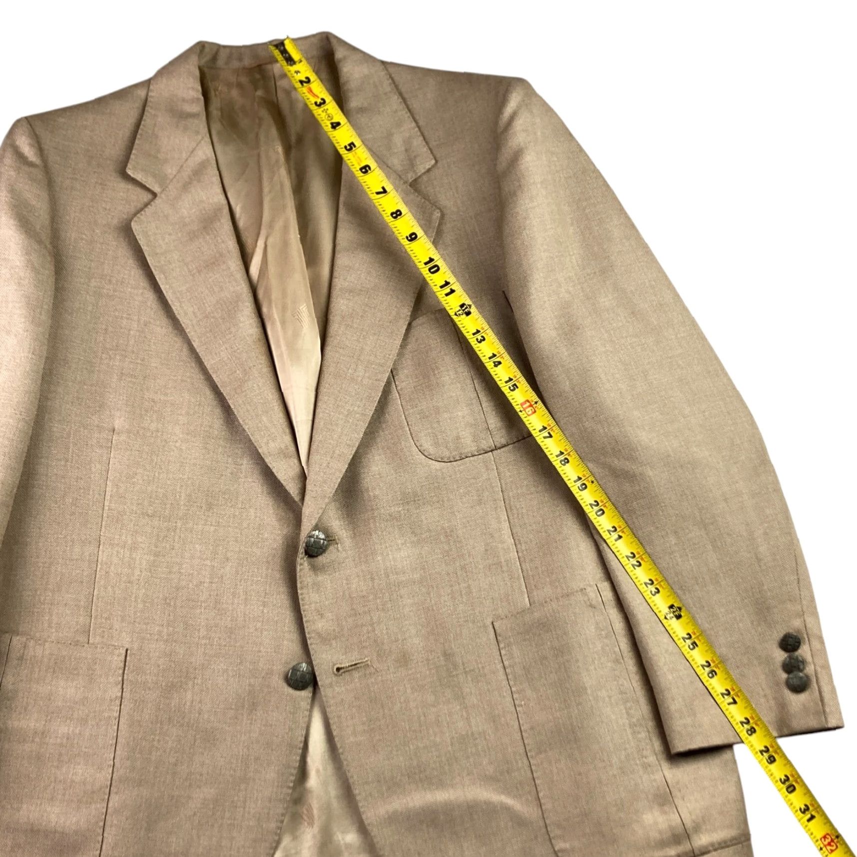 Lanvin VINTAGE Lanvin Blazer Jacket Mens Wool Blend Tan 46 Short Notch Lapel 2-Button Metal Buttons 46 S Size 46R - 6 Thumbnail