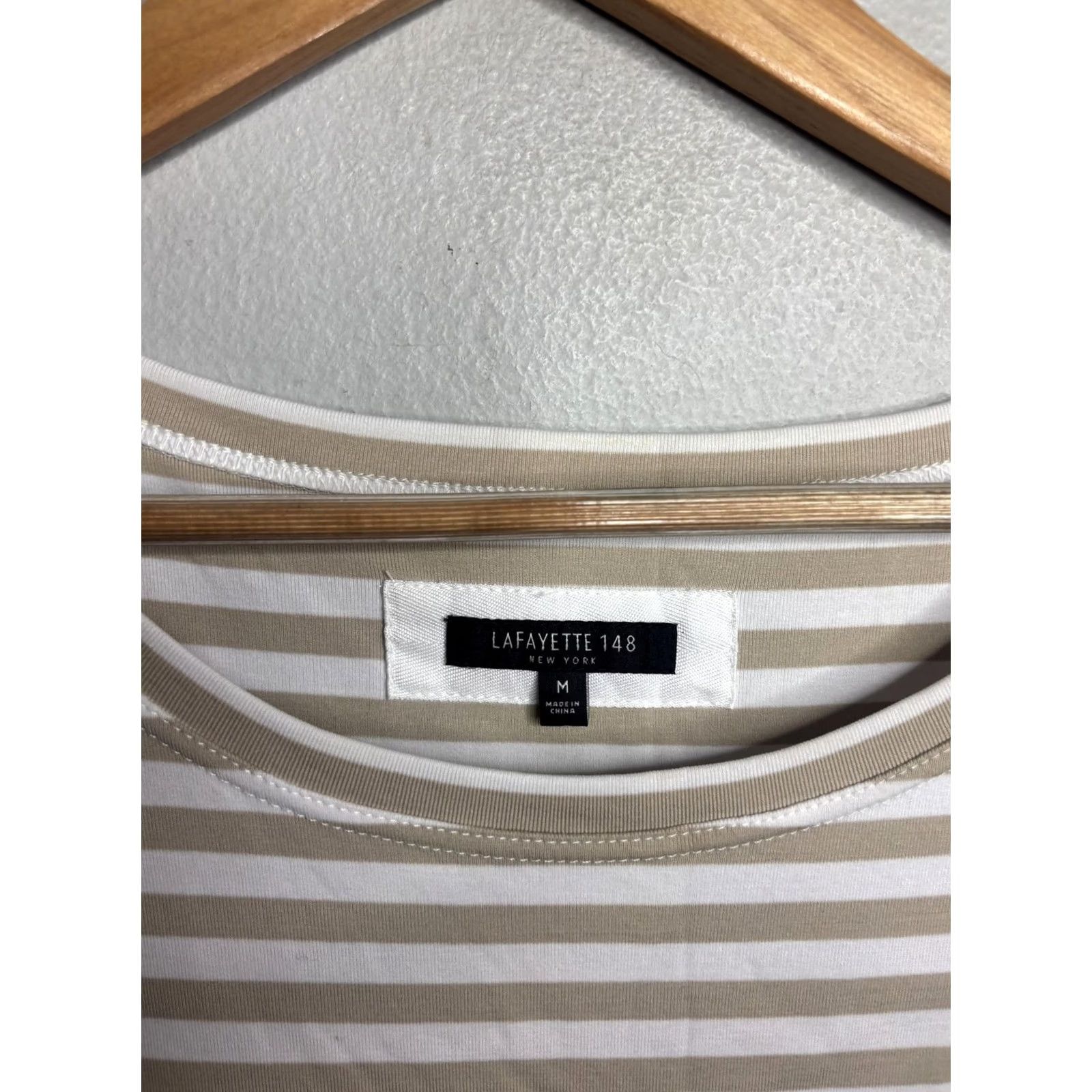 Vintage Lafayette 148 Womens Medium Beige White Stripe Shirt Dress Size M / US 6-8 / IT 42-44 - 3 Thumbnail