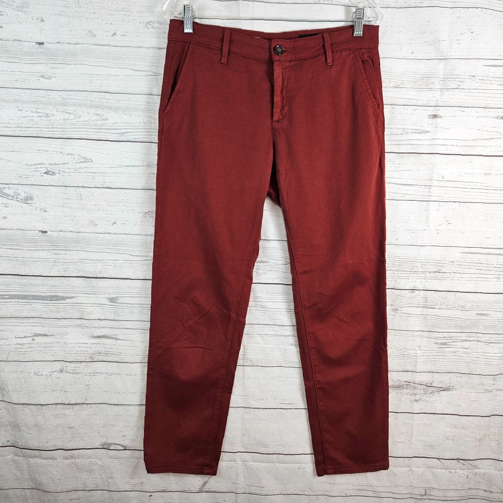 Rusty AG Adriano Goldschmied Caden Tailored Trouser Womens 27 Rust Red Mid Rise Pants Cropped Inseam 26.5"} Size 27" / US 4 / IT 40 - 2 Thumbnail