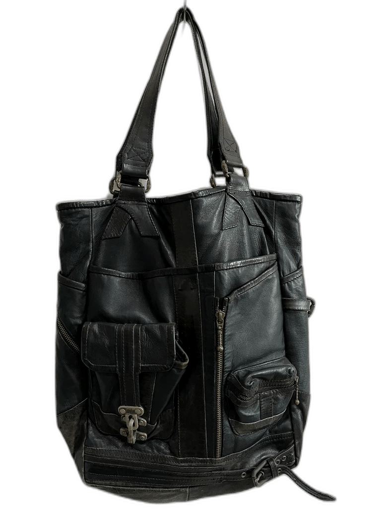 Kmrii Leather Tote Bag With Zipper in Black, Men's