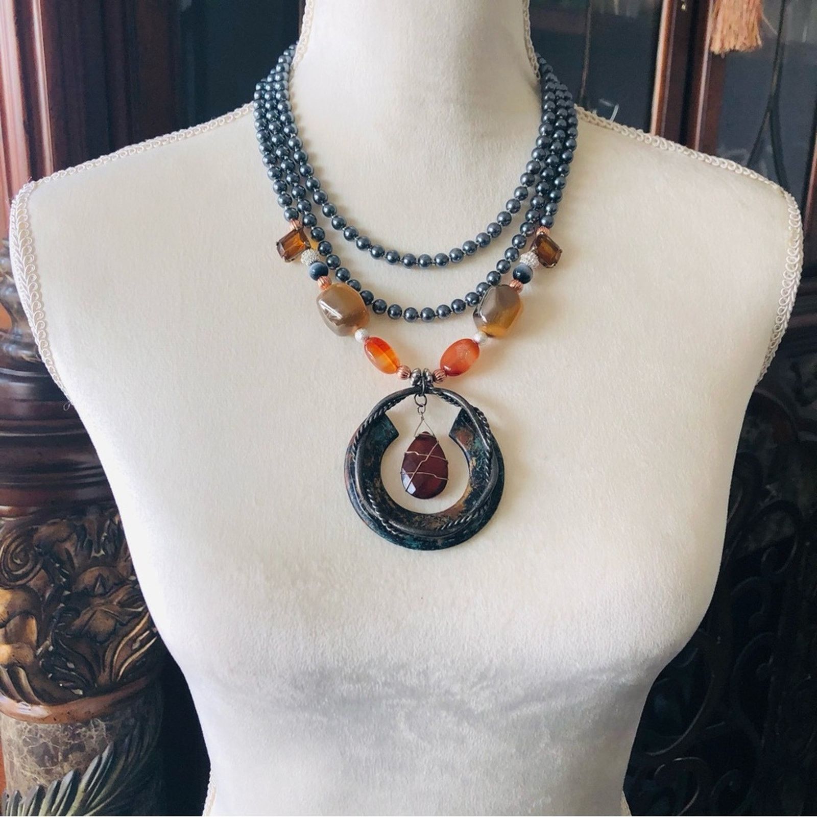 Handmade Handcrafted repurpose medieval gem glass Pearl necklac Size ONE SIZE - 5 Thumbnail