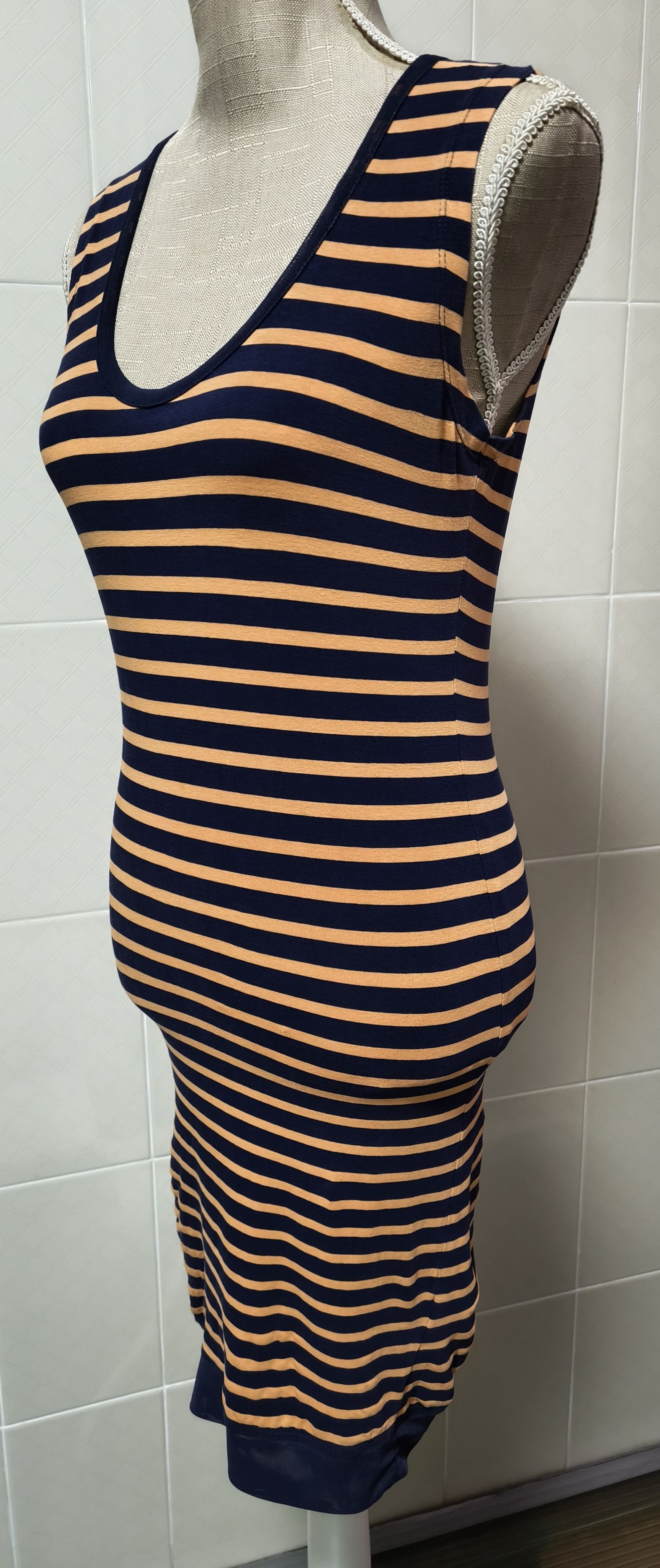 Jean Paul Gaultier 2000's Short dress in navy and orange stripes Size XS / US 0-2 / IT 36-38 - 3 Thumbnail
