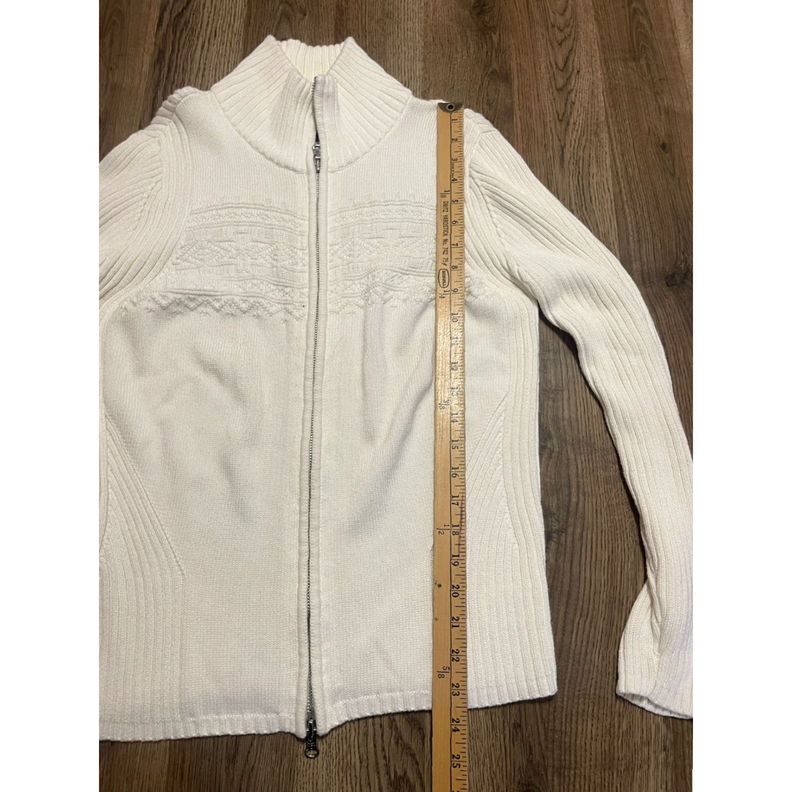 Eddie Bauer Eddie Bauer Sweater Women's Large White Full Zip Knit Mock Neck, Casual, Regular Fit, Solid, Knit Fabric, Fall Spring Summer, Women, Size L Size L / US 10 / IT 46 - 6 Thumbnail