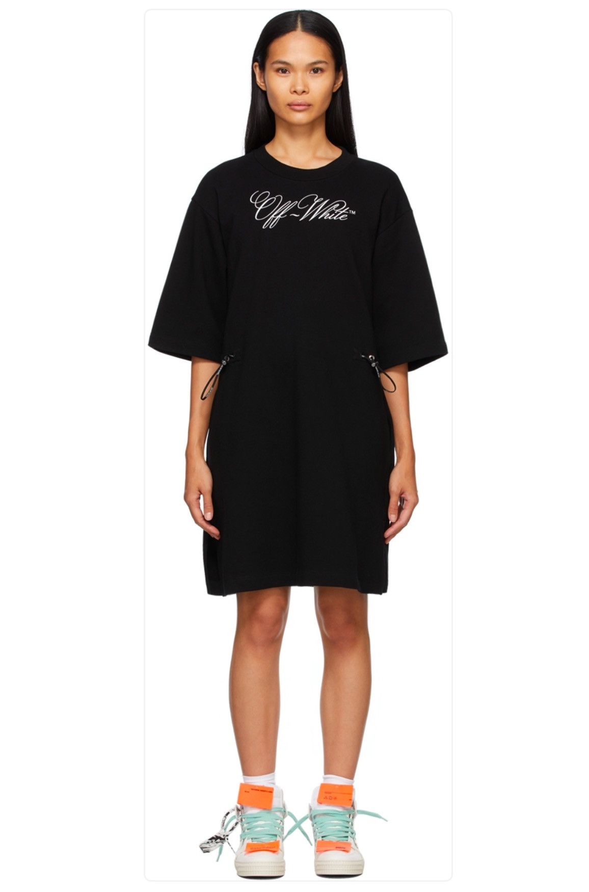 Off-White Virgil Abloh Logo Coulisse T-Shirt Dress In Black