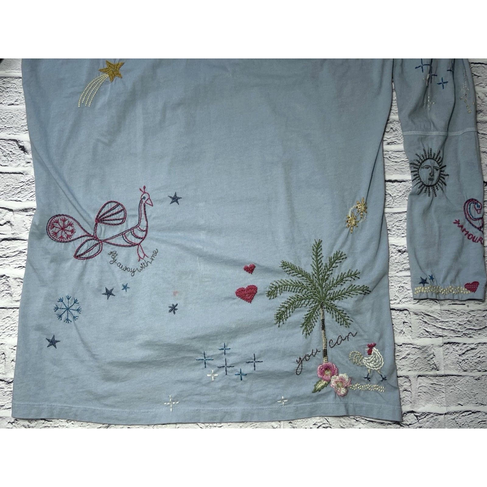 Johnny Was Johnny Was Hoodie Shirt Beach Small Blue Womens Pullover V-Neck Summer Sun & Moon Love Cherries Activewear Beach Size S / US 4 / IT 40 - 5 Thumbnail