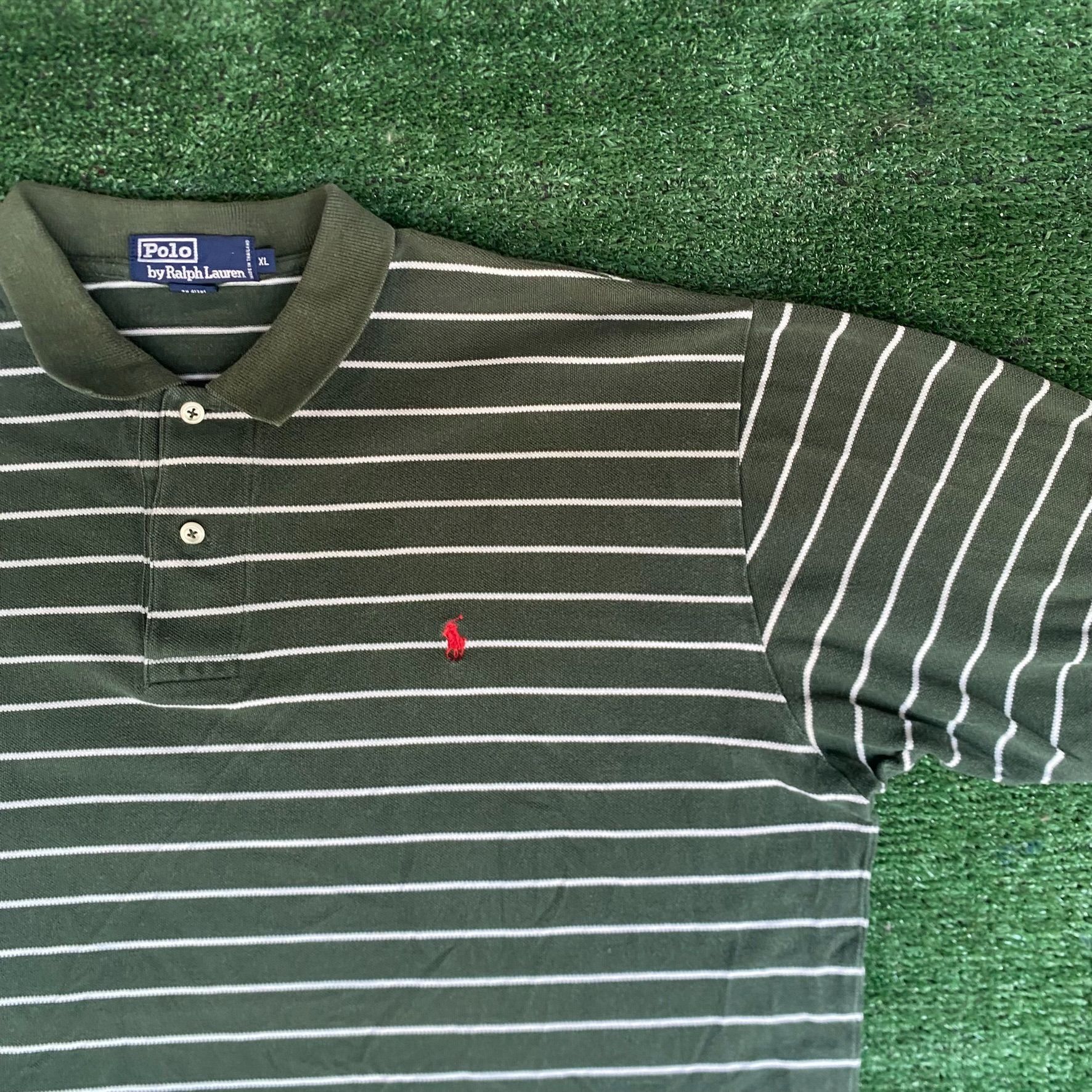 Polo Ralph Lauren Vintage Y2K Ralph Lauren Shirt Green Striped Logo Polo Shirt Size US XL / EU 56 / 4 - 2 Thumbnail