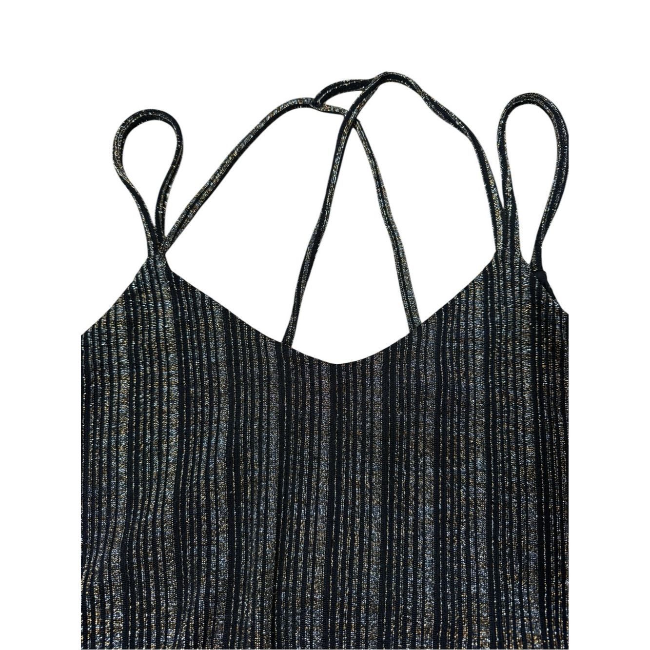 Express Express Black Silver Gold Sparkle Striped V-Neck Cami with Size M / US 6-8 / IT 42-44 - 5 Thumbnail