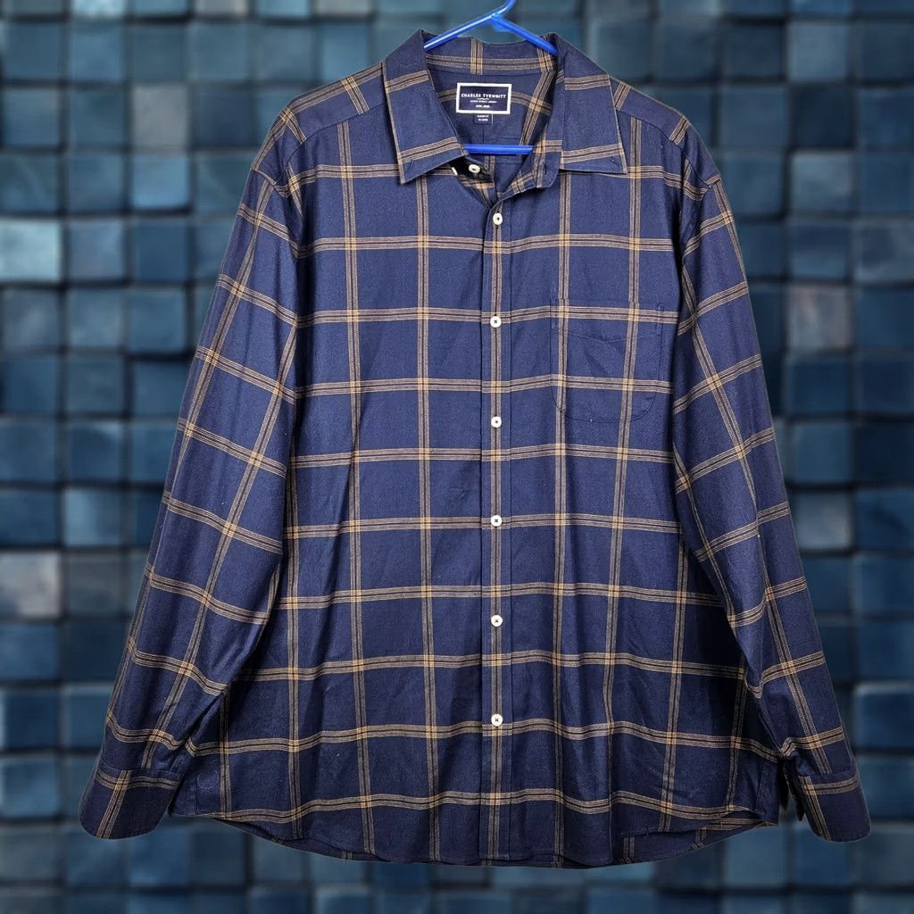 Charles Tyrwhitt Charles Tyrwhitt Button Front Classic Fit Plaid Men's Non Iron Shirt XXL Blue Cotton Dress Shirt Size US XXL / EU 58 / 5 - 1 Thumbnail