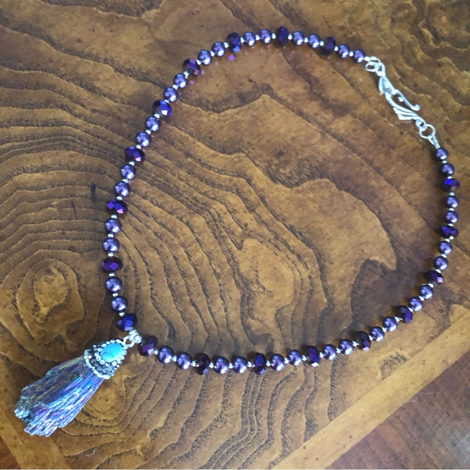 Handcrafted peacock tail tourmaline turquoise Pearl necklace