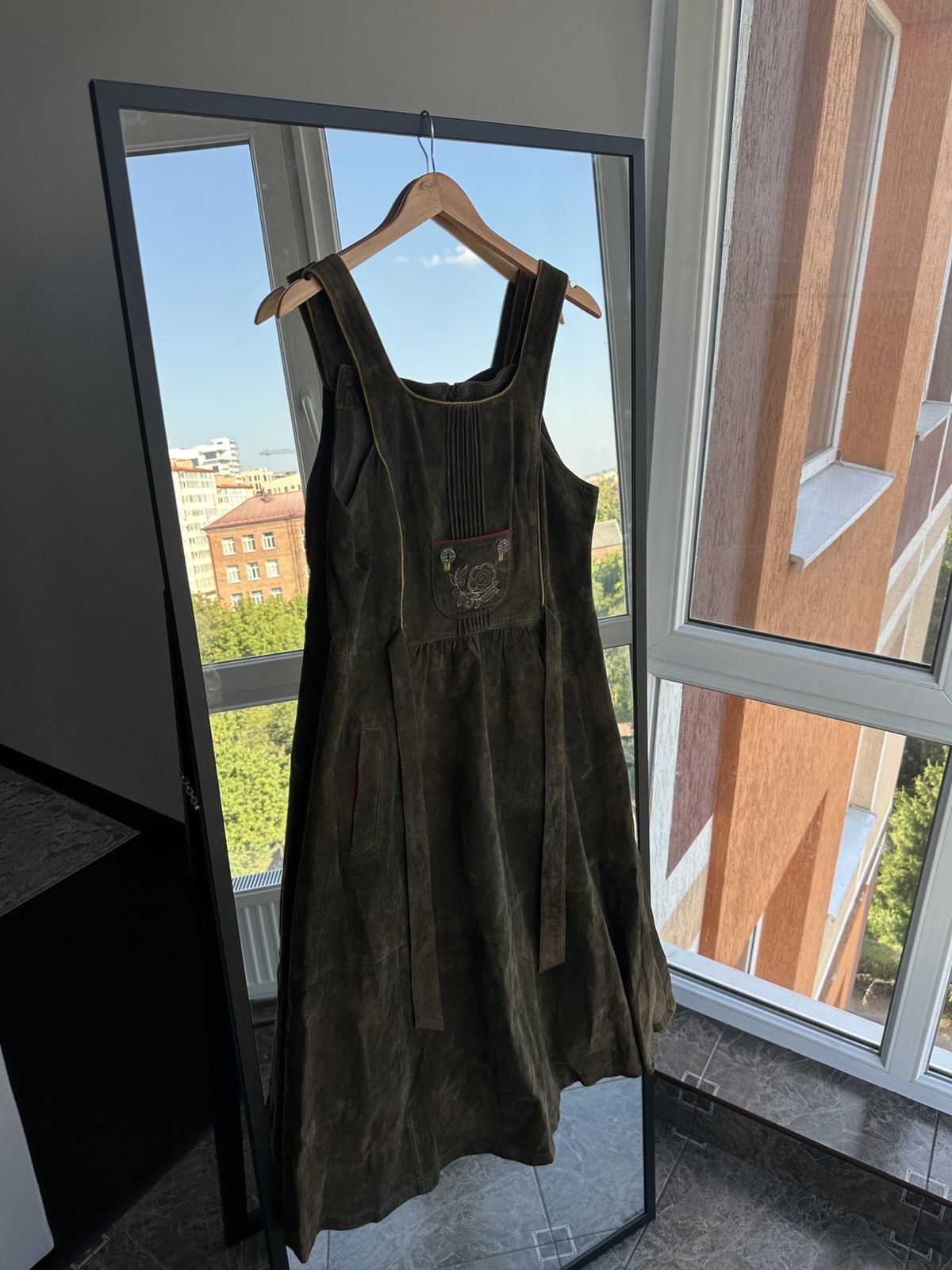 Folk Vintage Folk Traditional Leather Dress Soft Khaki Genuine Size S / US 4 / IT 40 - 1 Thumbnail