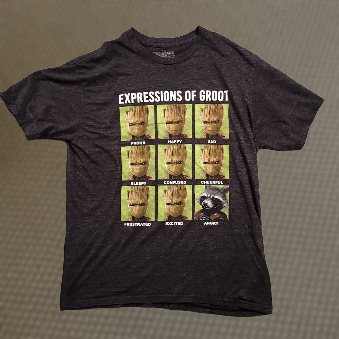 Vintage VINTAGE Guardians Of The Galaxy Vol. 2 Groot Shirt Marvel Gray L Teen Mens Crew Neck Short Sleeve T-Shirt Cartoon Expressions Graphic Print Size US L / EU 52-54 / 3 - 1 Thumbnail